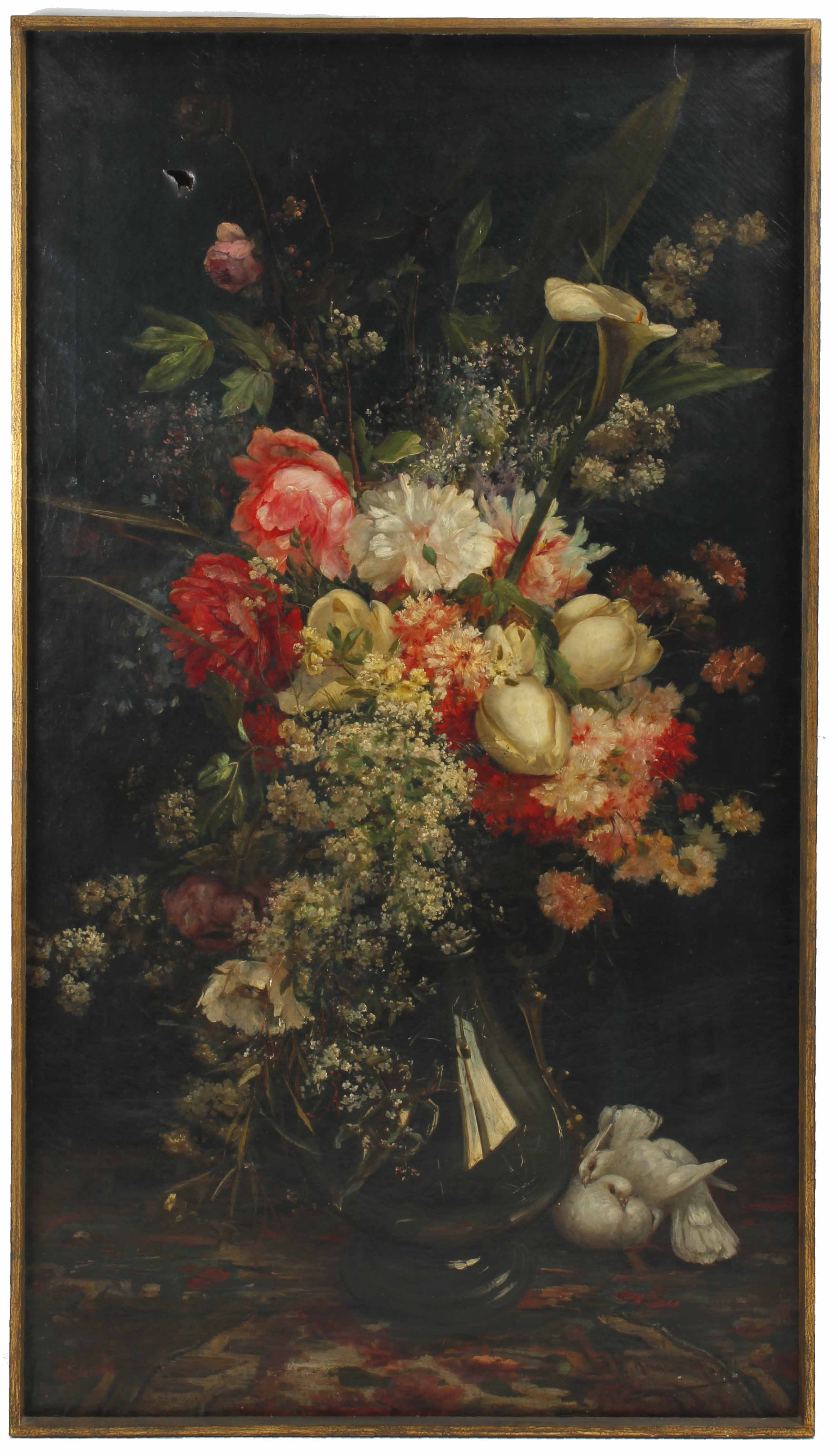 RICARDO MARTÍ AGUILÓ (1868-1936). "FLORES CON PALOMAS". 