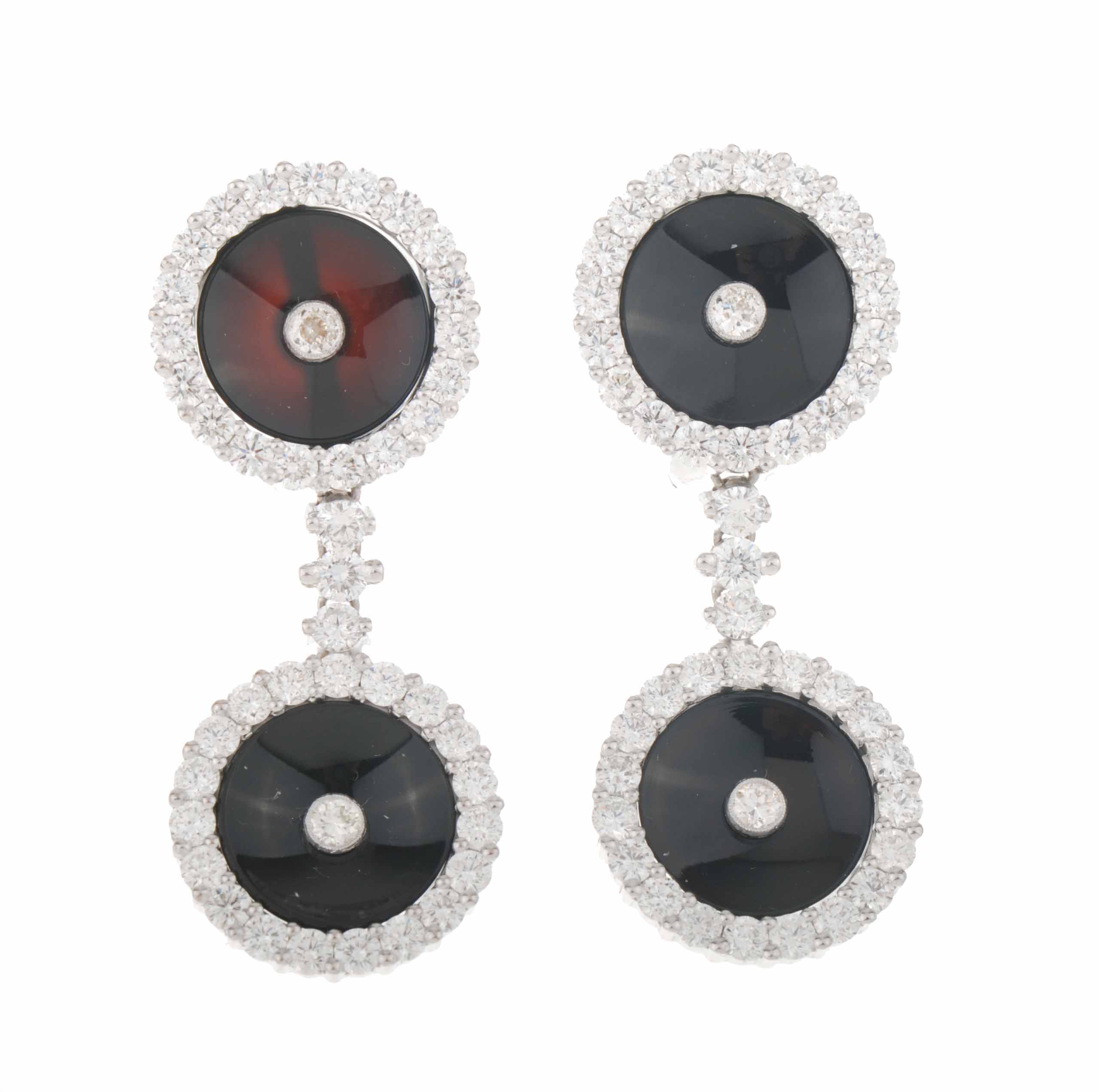 ONYX AND DIAMONDS LONG EARRINGS.