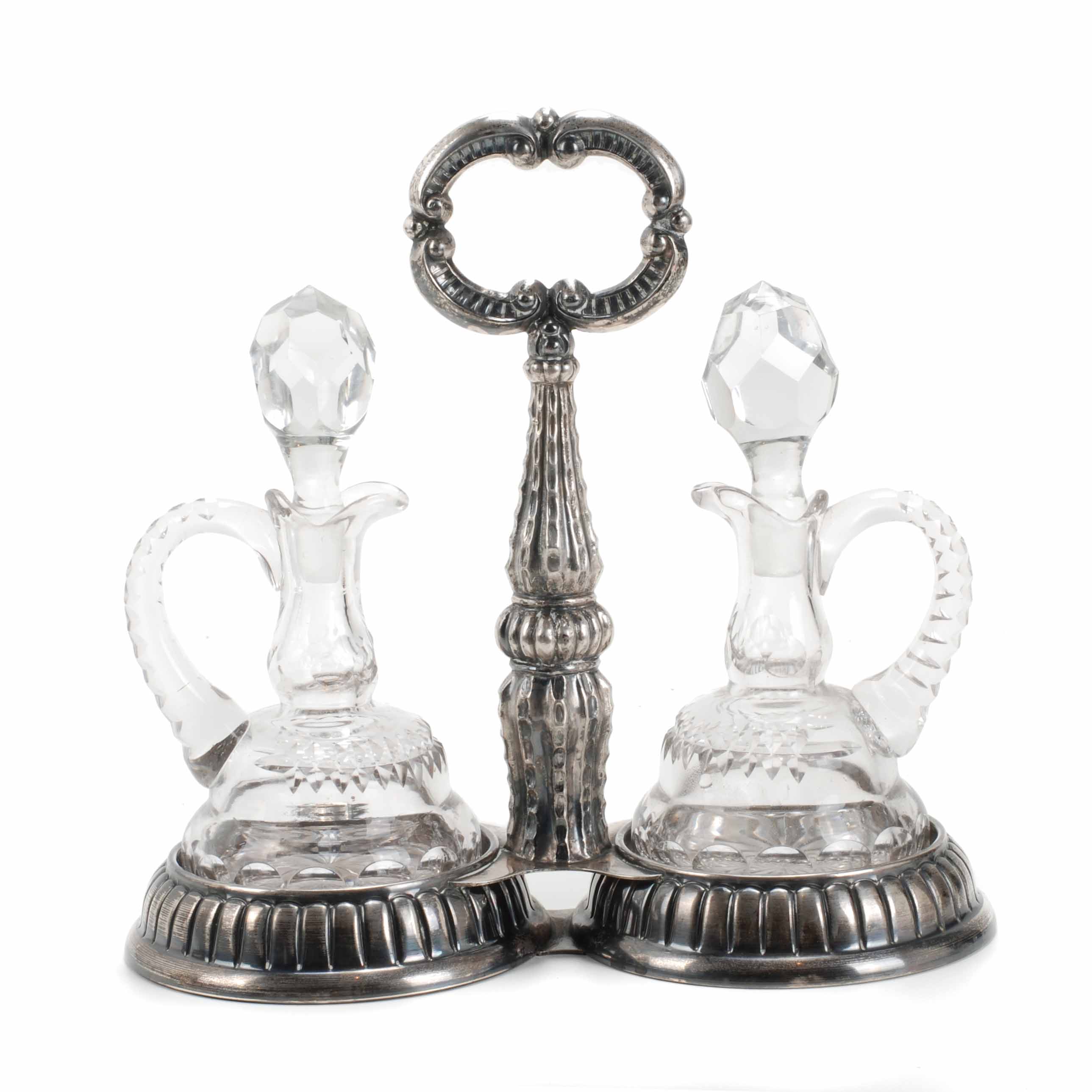 SPANISH SILVER CRUETS STAND, MID 20TH CENTURY.