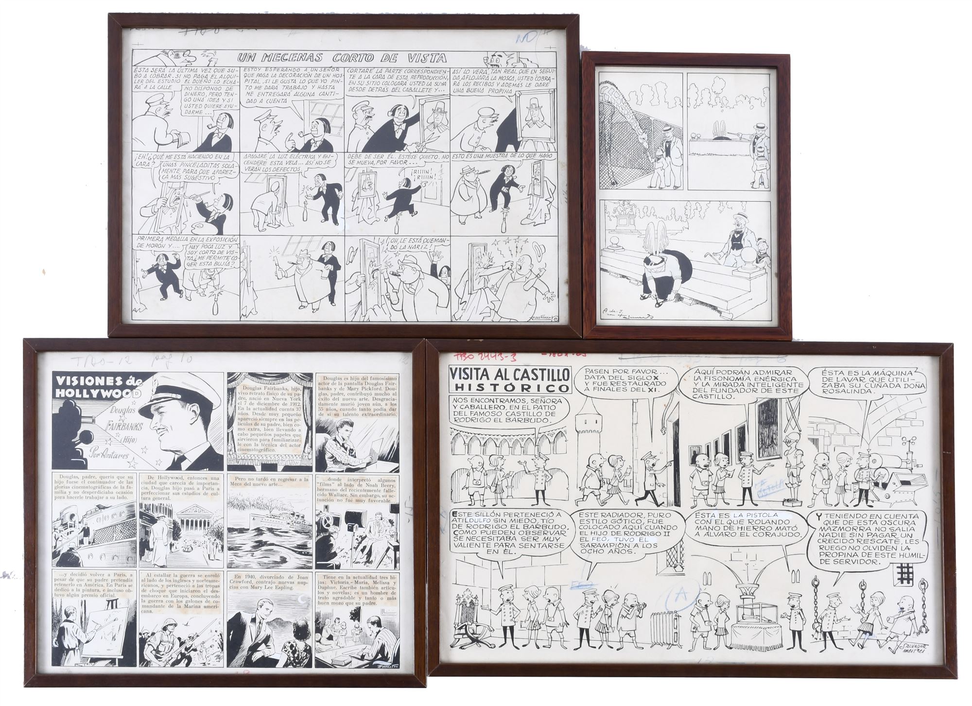 FOUR ORIGINAL ILLUSTRATIONS FOR COMIC STRIPS.