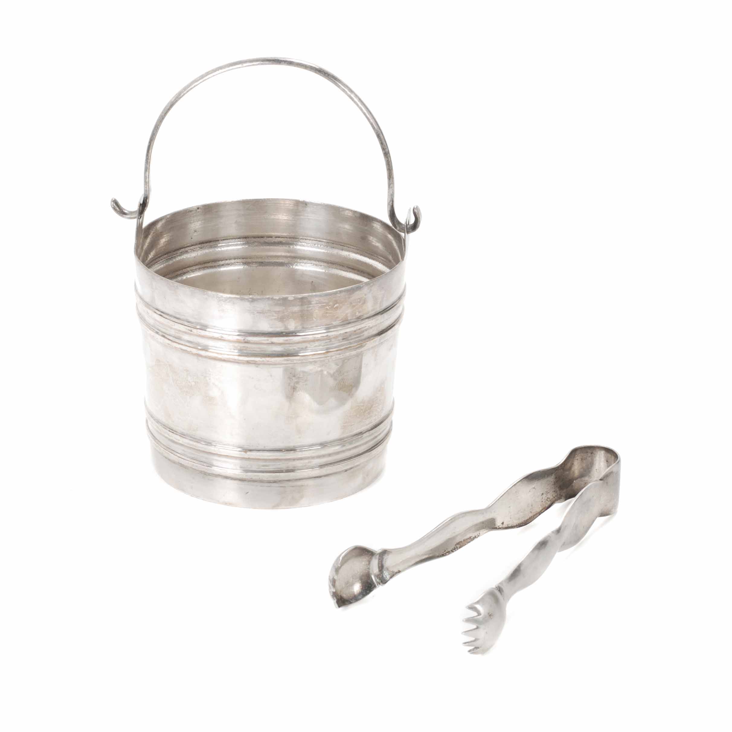 PERUVIAN SILVER COOLER WITH TONGS, MID 20TH CENTURY. 