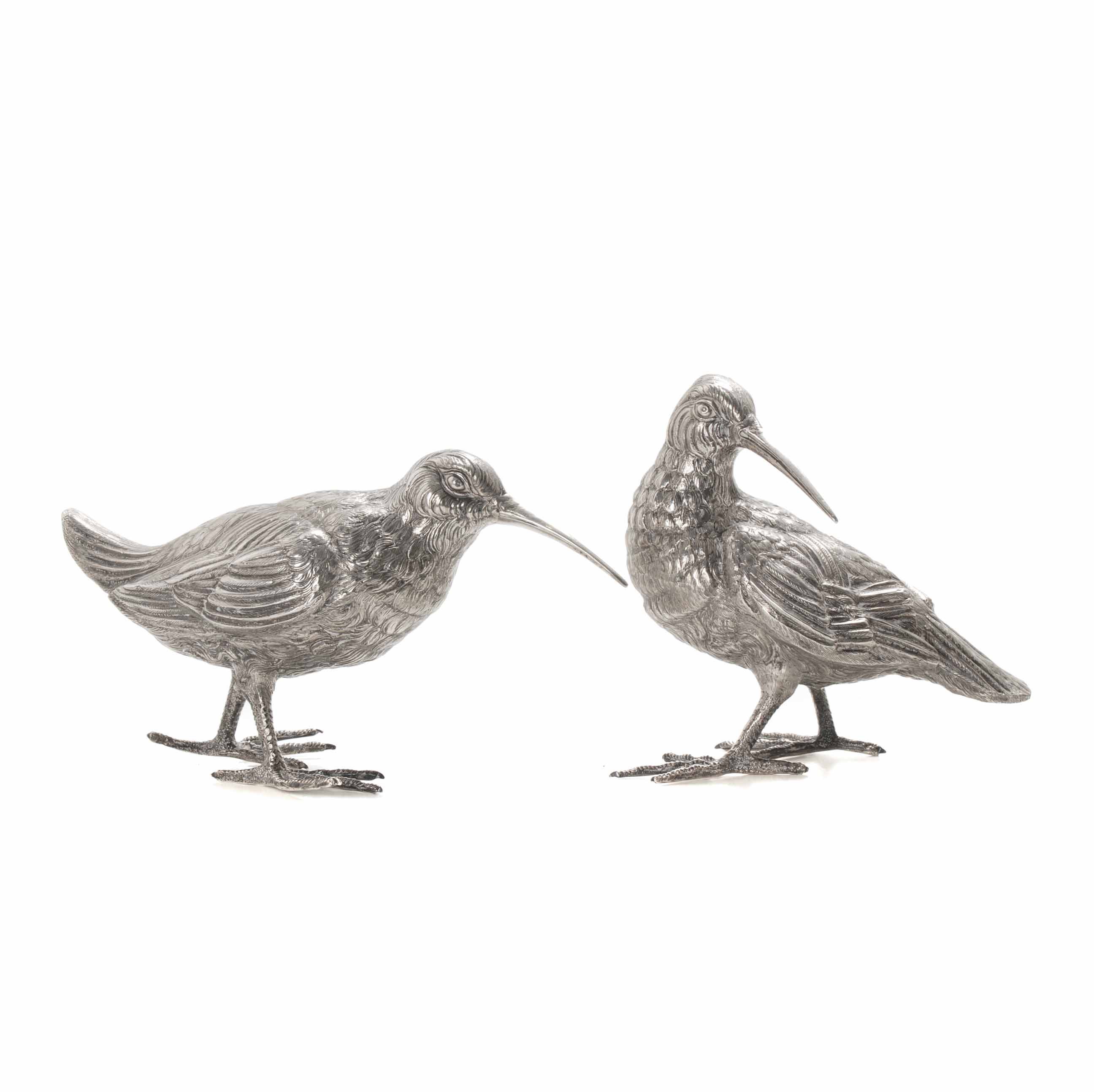 PAREJA DE PÁJAROS ESPAÑOLES EN PLATA, MED. SIGLO XX.