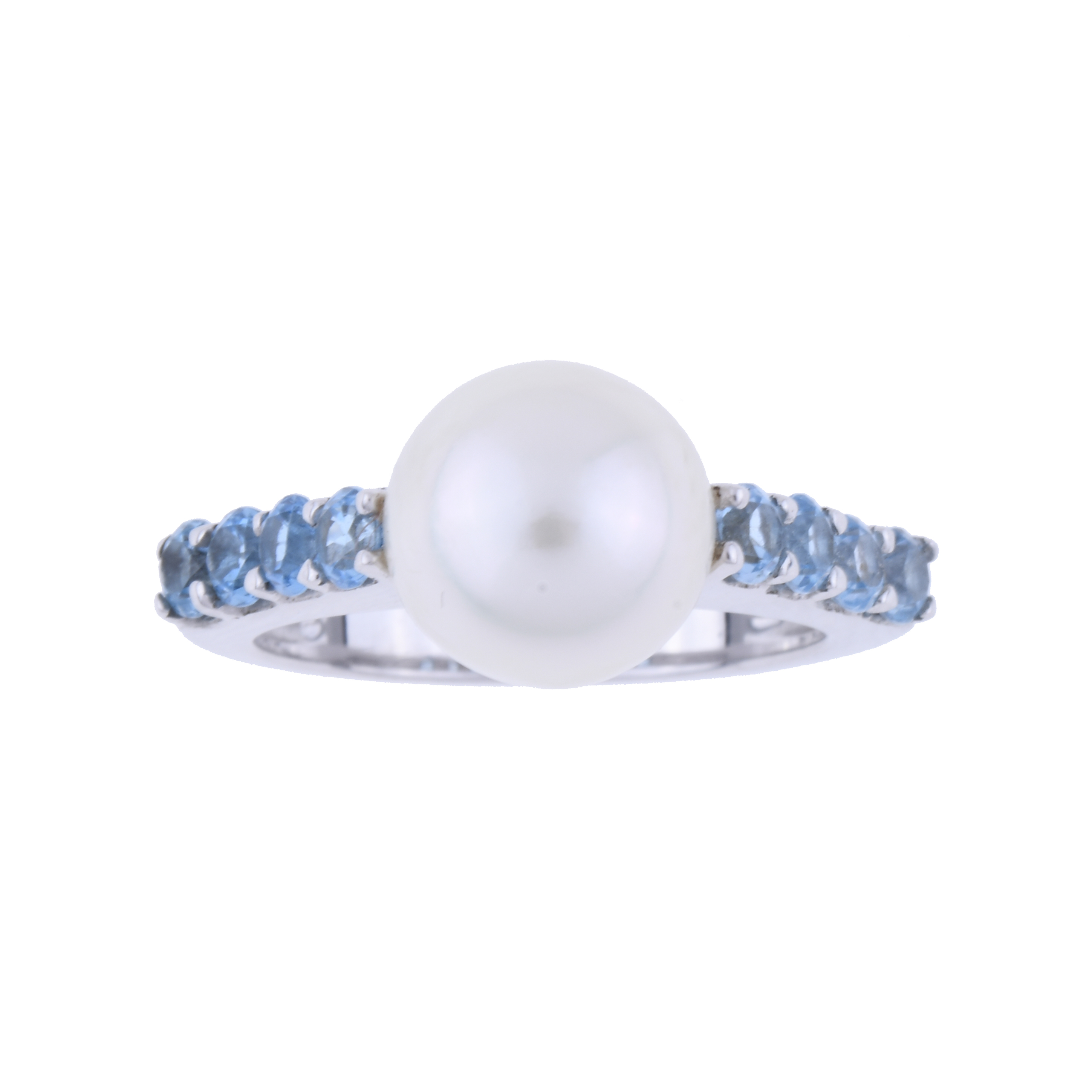 RING WITH PEARL AND TOPAZES.