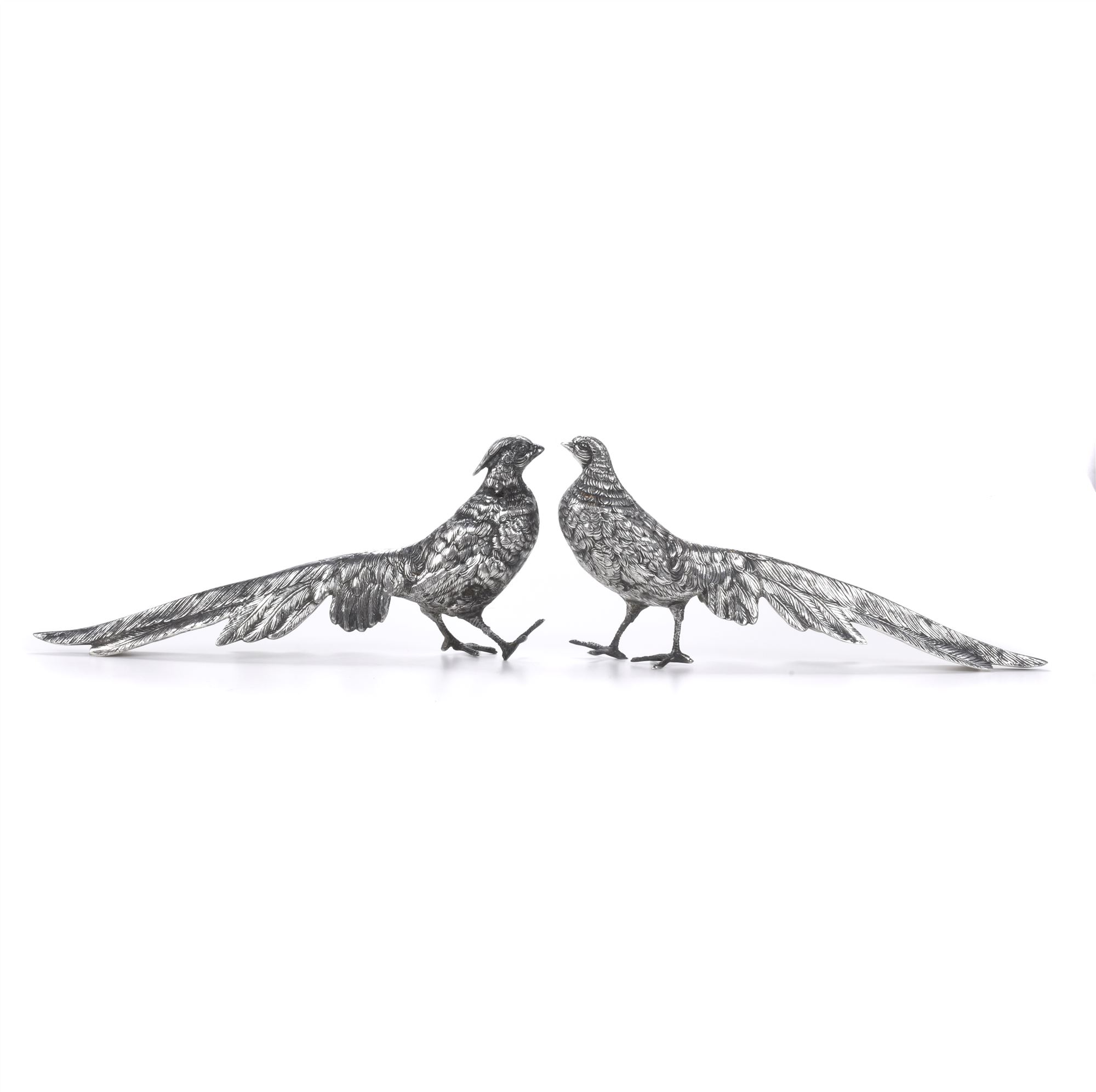 SPANISH DOVE AND PHEASANT IN SILVER, MID 20TH CENTURY.