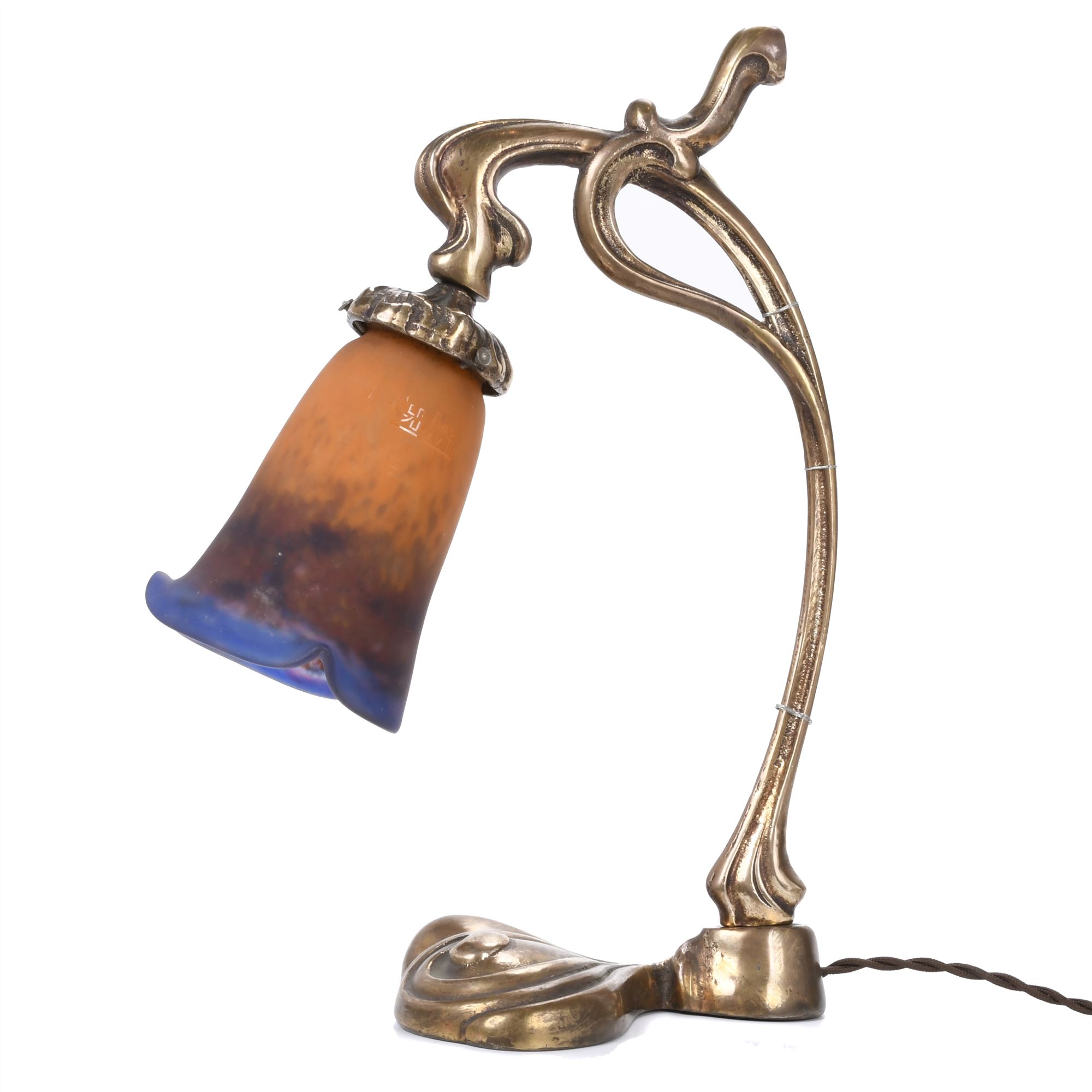 MULLER FRÈRES LUNEVILLE. FRENCH ART NOUVEAU TABLE LAMP, EAR