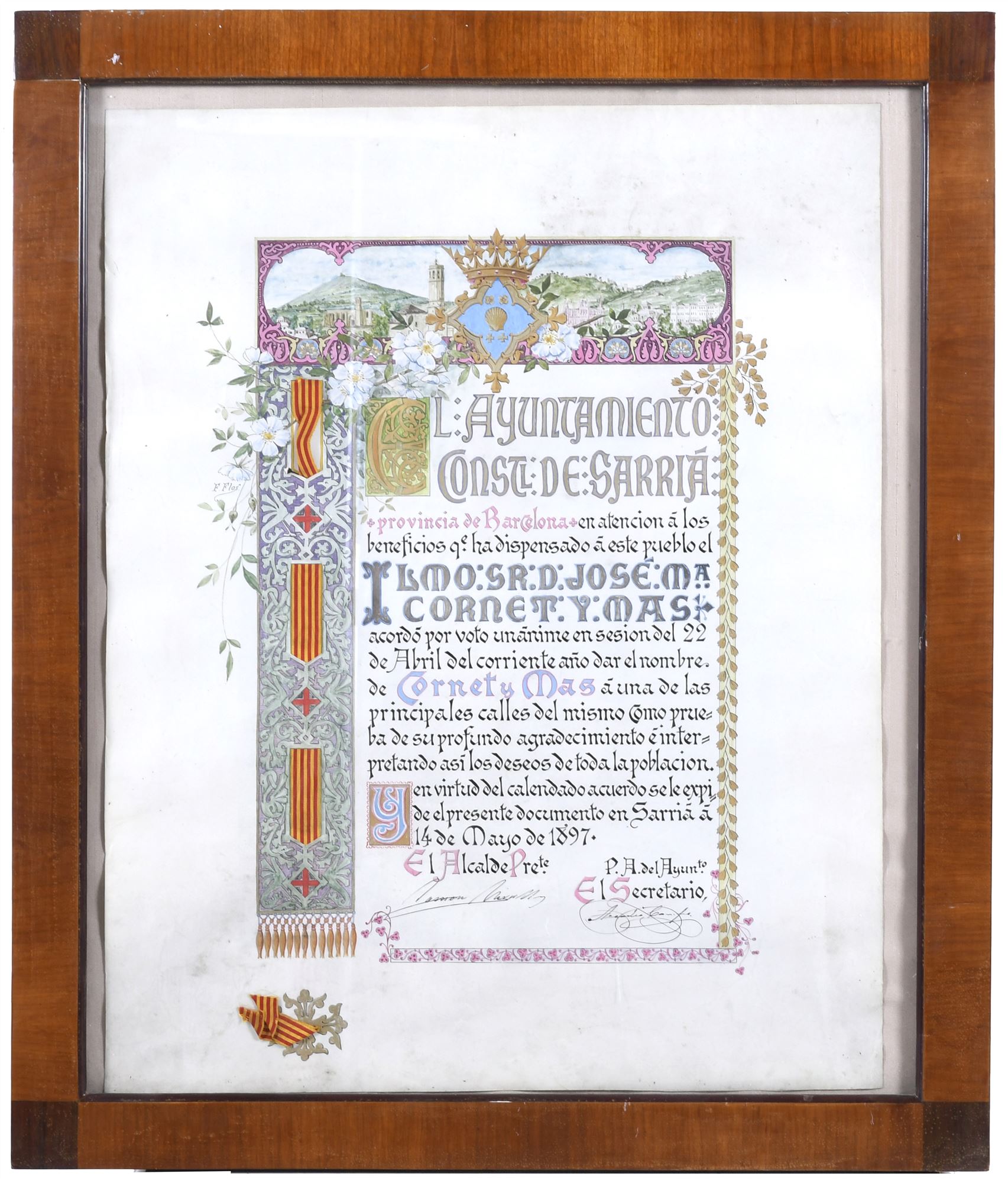FRANCESC FLOS (1859-1929). "COMMEMORATIVE BORDER OF THE TOW