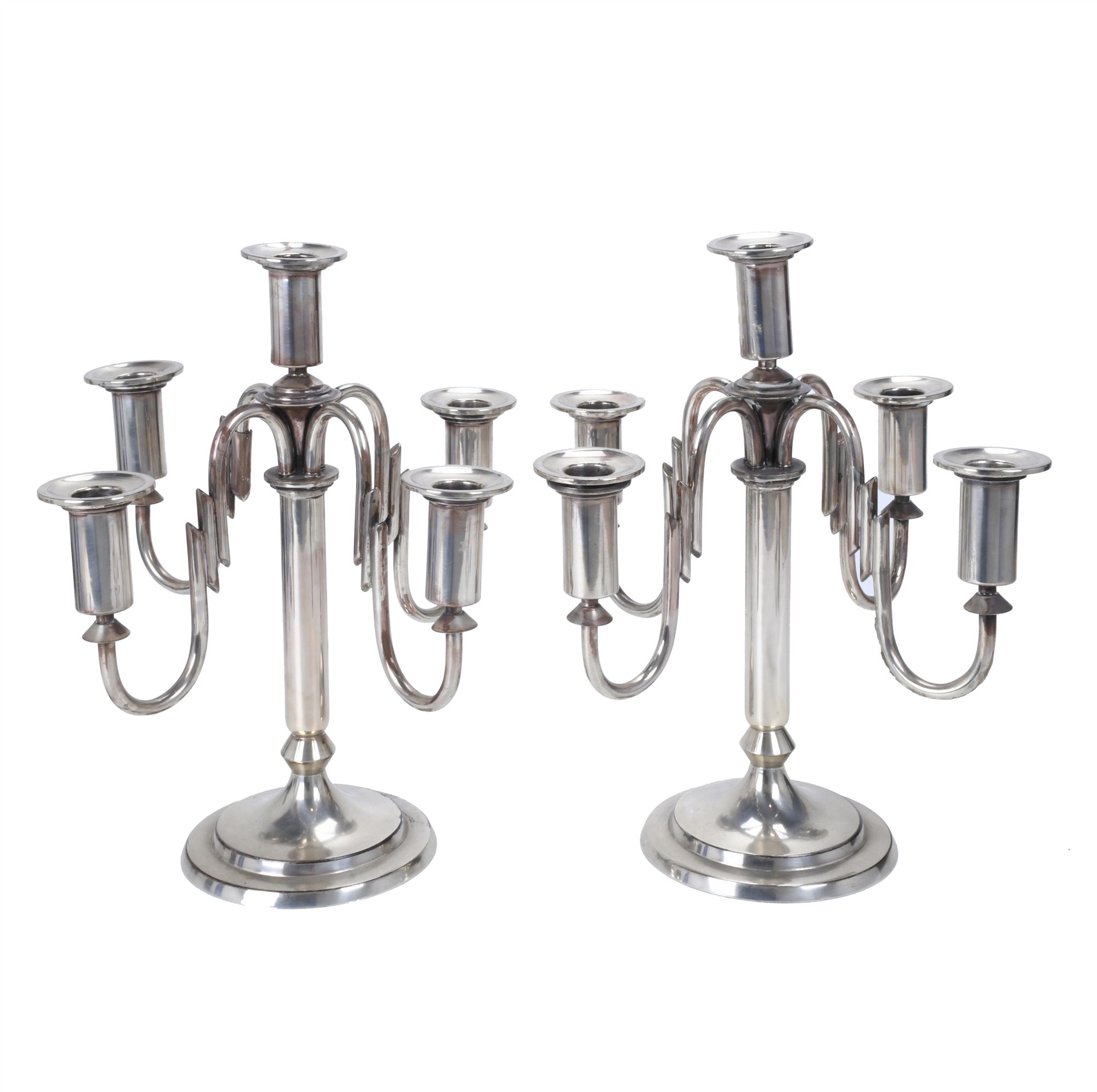 PAIR OF ART DECO STYLE CANDELABRA IN SILVER, MID 20TH CENTU