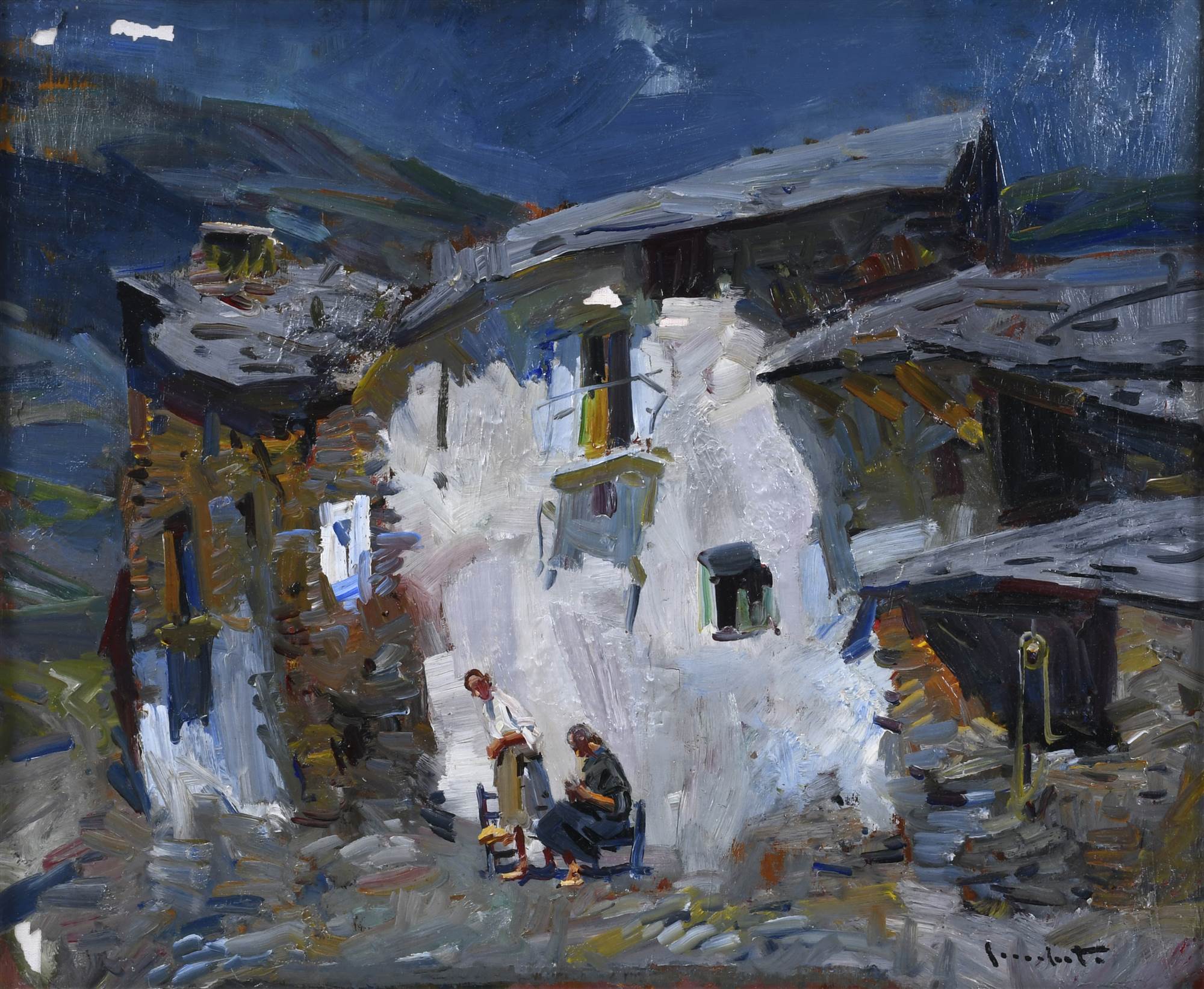 JOSEP SERRASANTA (1916-1998). "RURAL LANDSCAPE WITH FIGURES