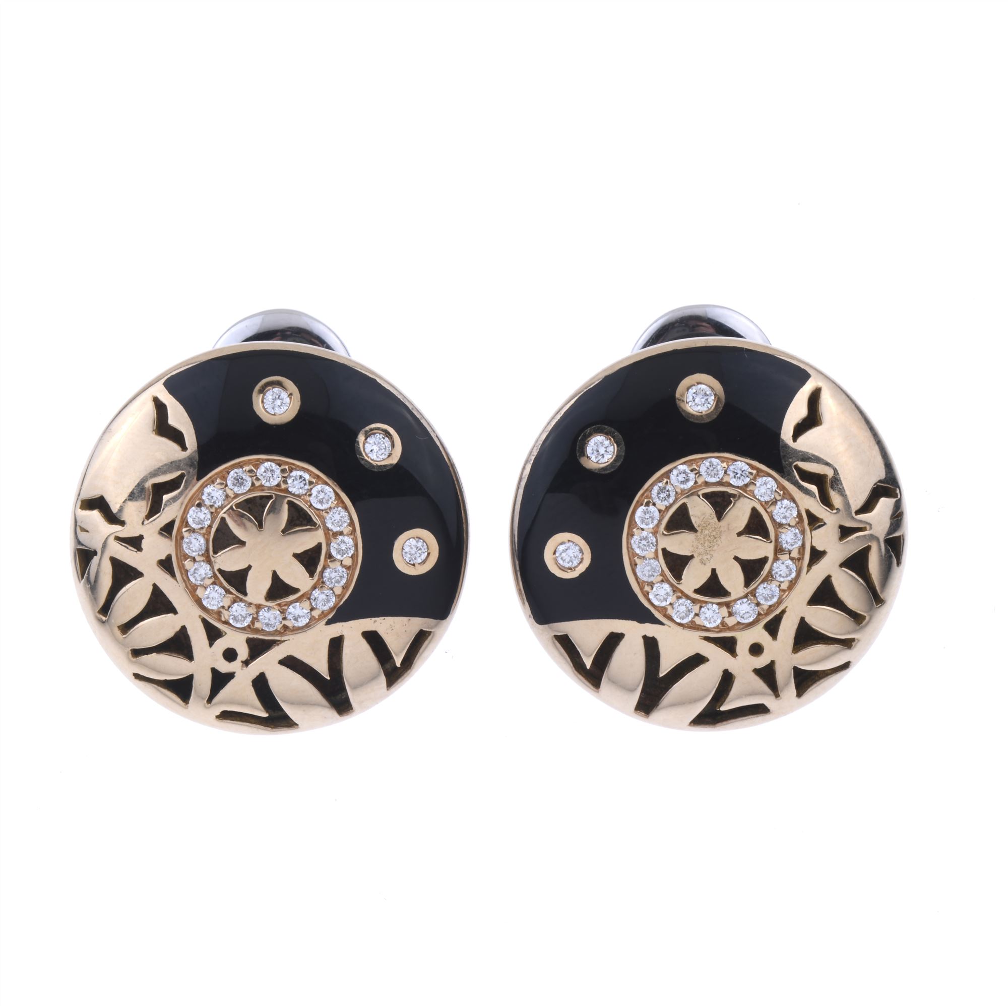 PENDIENTES EN ORO CON DIAMANTES Y ESMALTE.