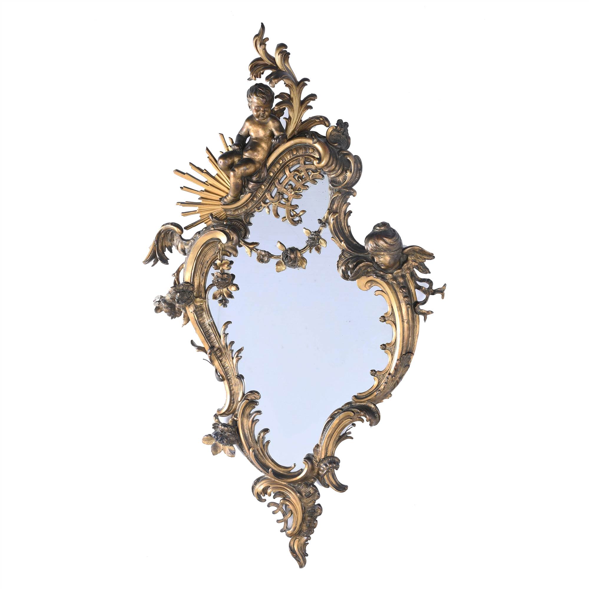 LOUIS XV STYLE LARGE WALL MIRROR, MID 20TH CENTURY.