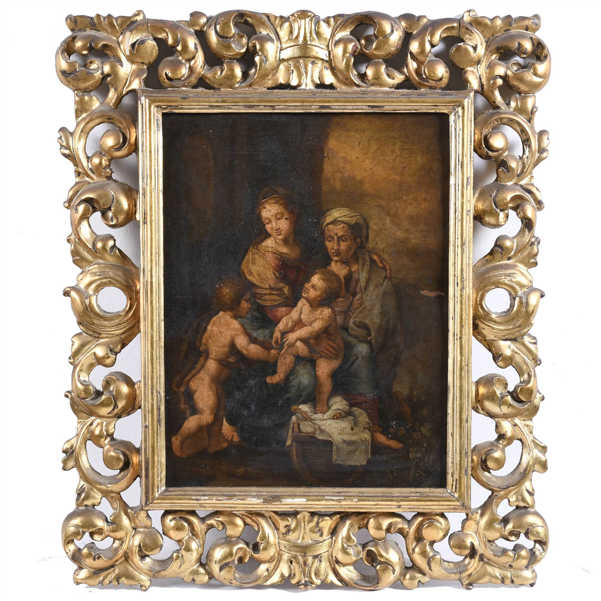 18TH CENTURY SPANISH SCHOOL "HOLY FAMILY WITH SAINT JOHN AN
