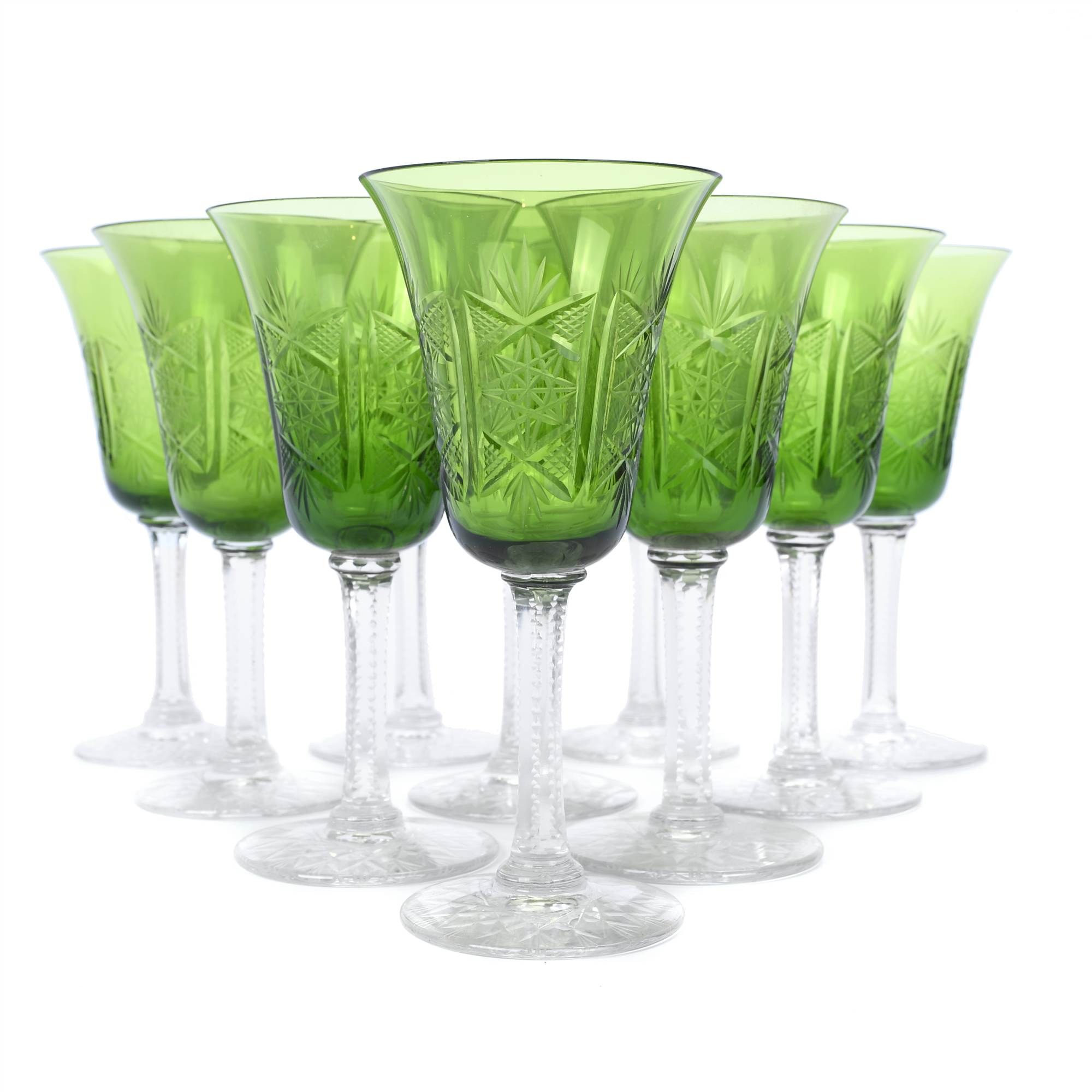 SET OF TEN WHITE WINE GLASSES, MID 20TH CENTURY.