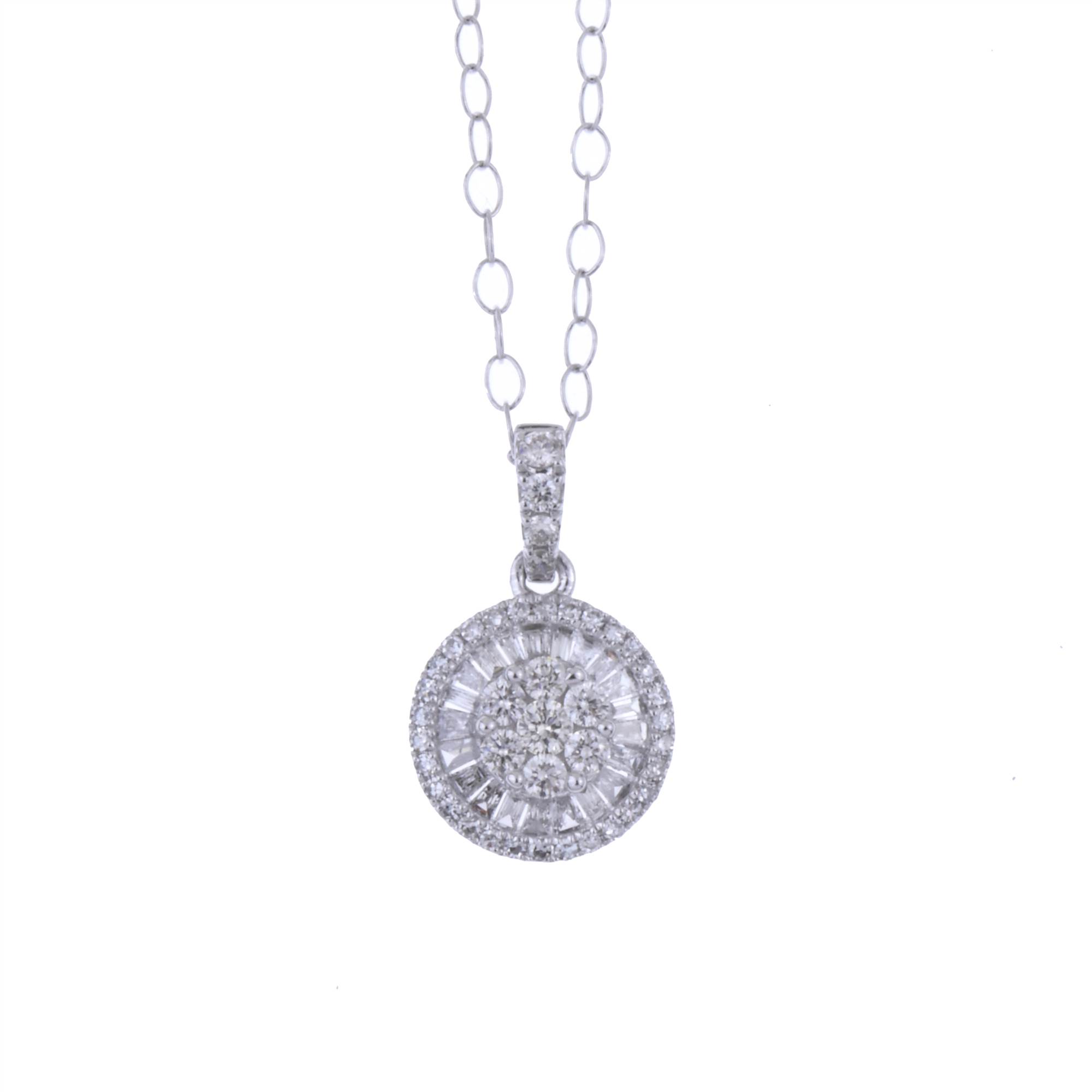 CHAIN WITH ROSETTE PENDANT IN WHITE GOLD AND DIAMONDS.