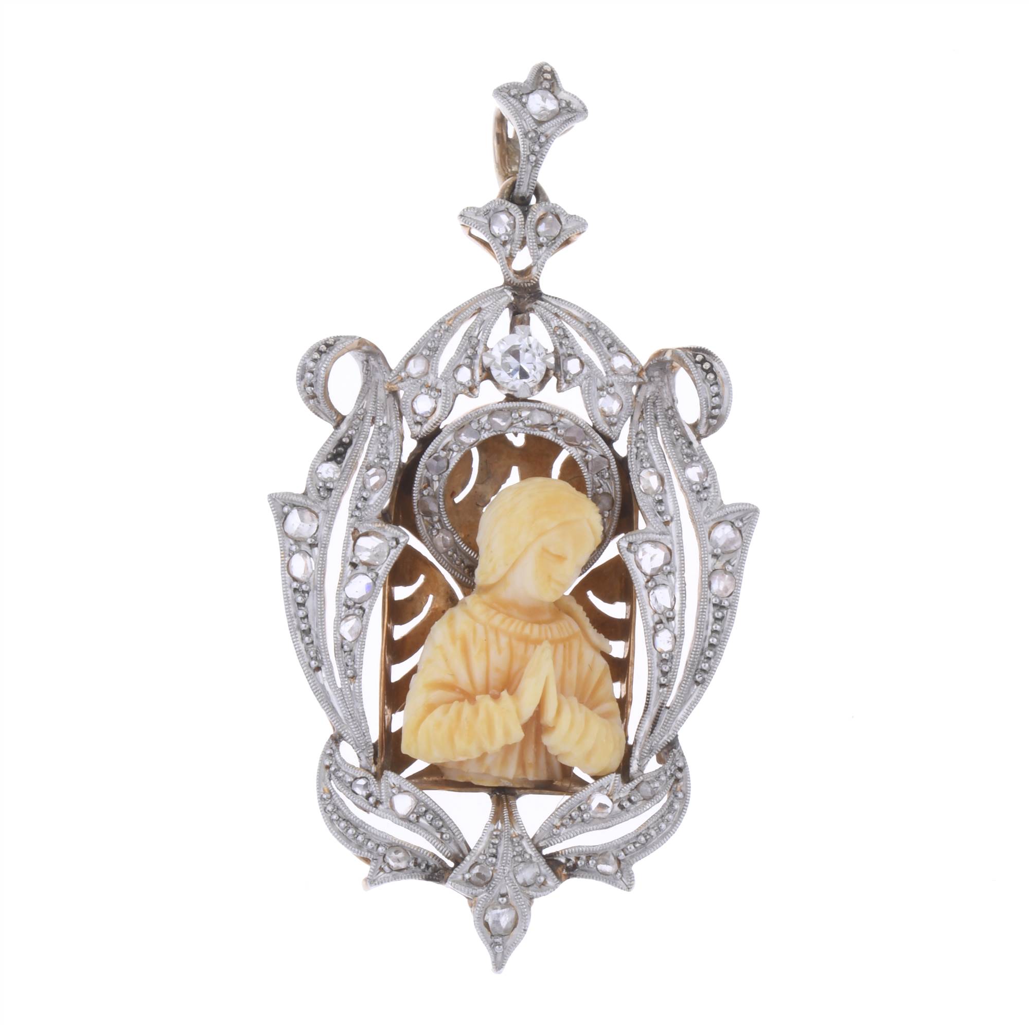 TWO-TONE GOLD MEDALLION WITH DIAMONDS PENDANT.