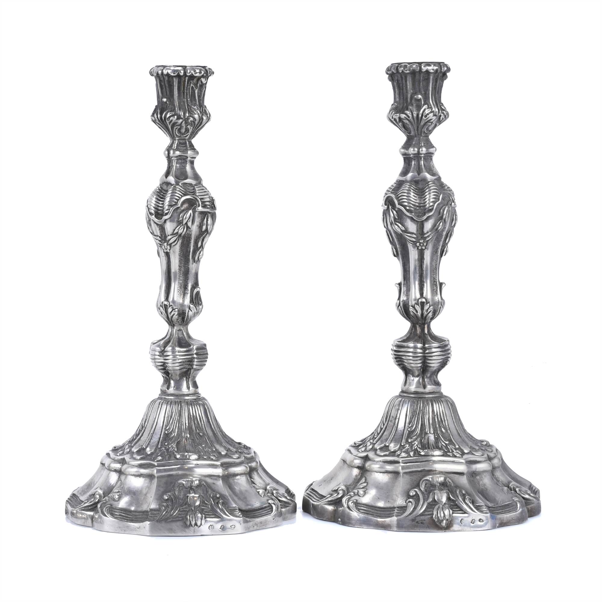 PAIR OF LOUIS XV STYLE SILVER CANDLESTICKS, PROBABLY FROM B