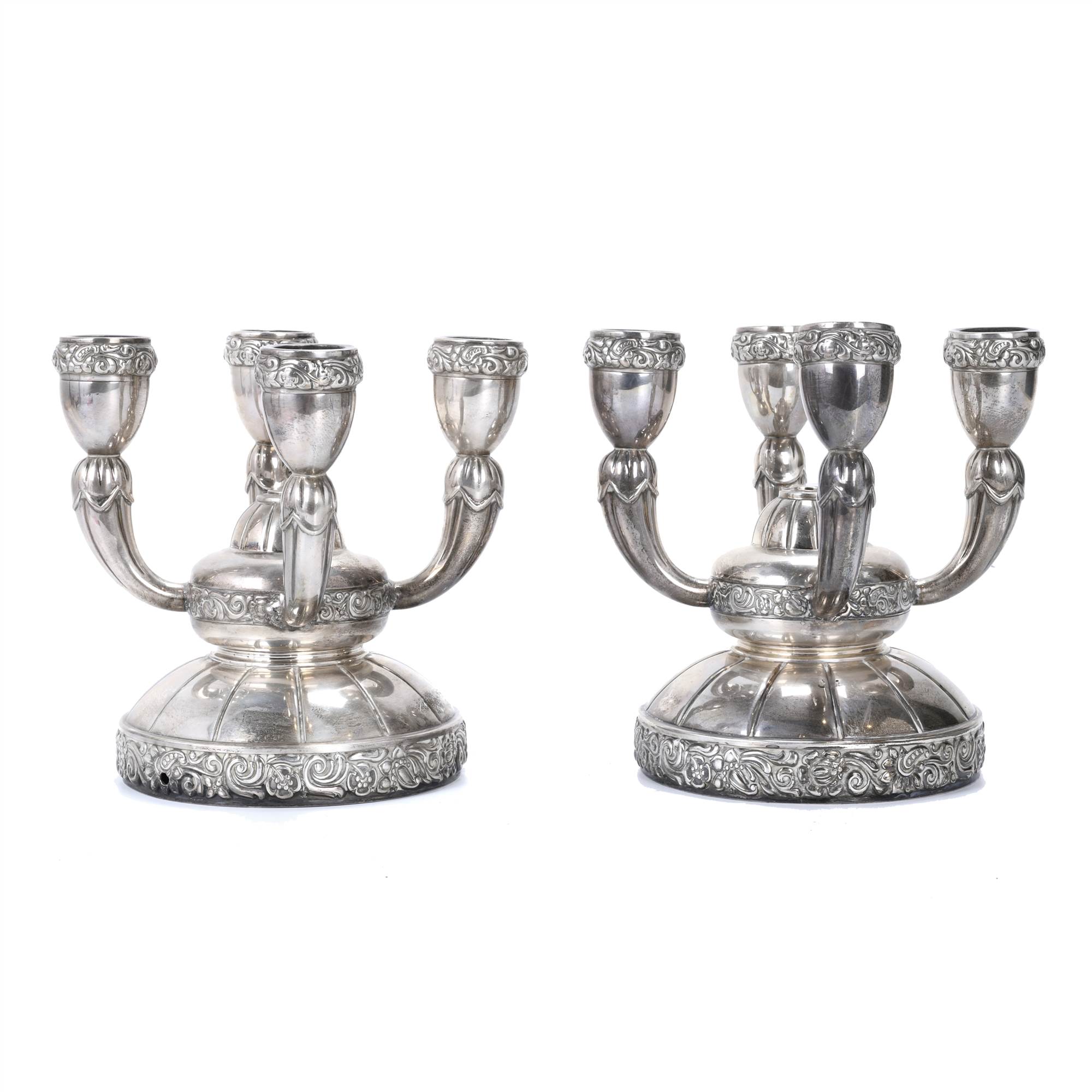 ROCA JEWELLER&#39;S. PAIR OF SILVER CANDELABRA FROM BARCELONA, 