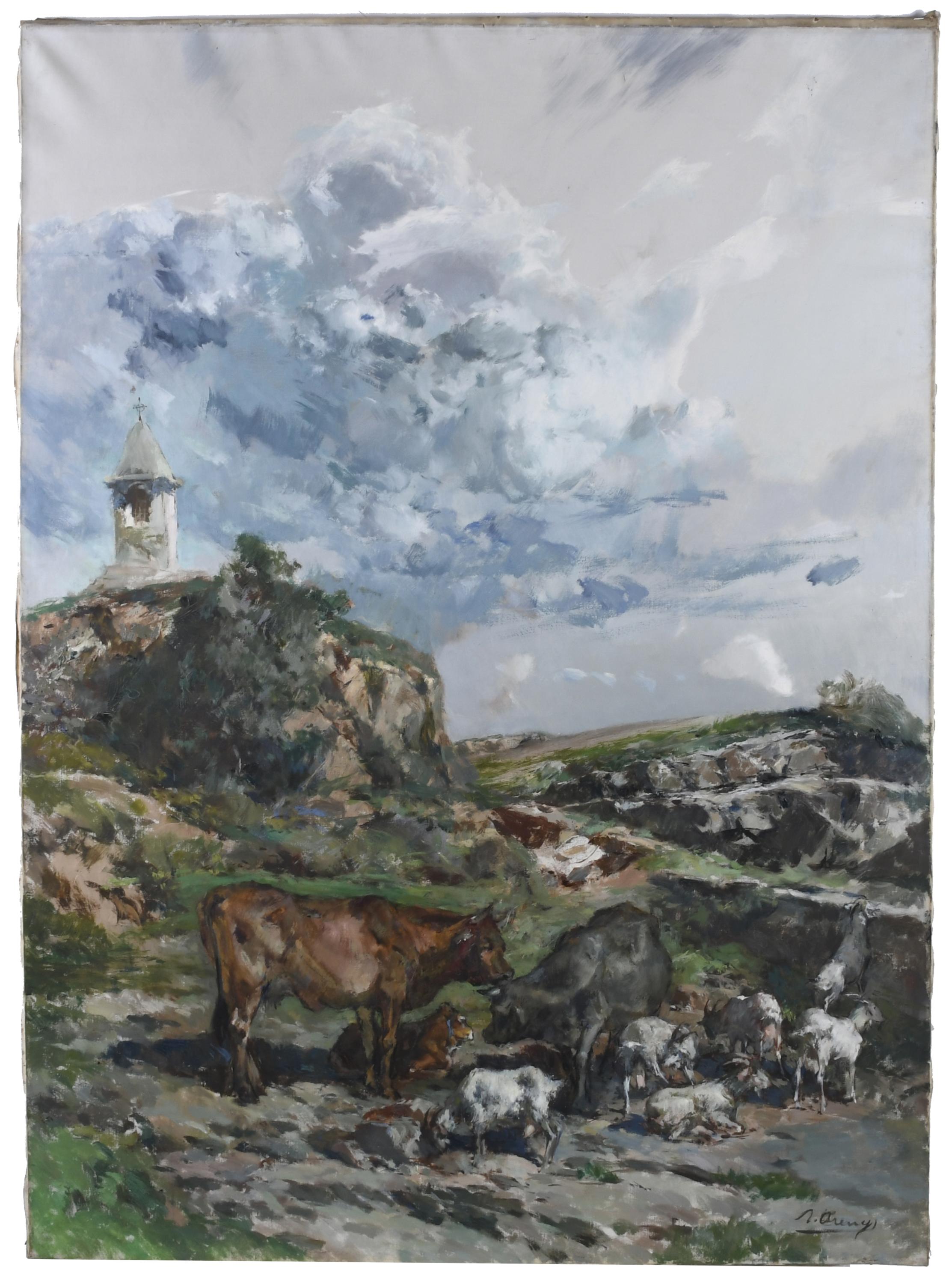 RICARD ARENYS GALDON (1914-1977). "LANDSCAPE WITH LIVESTOCK