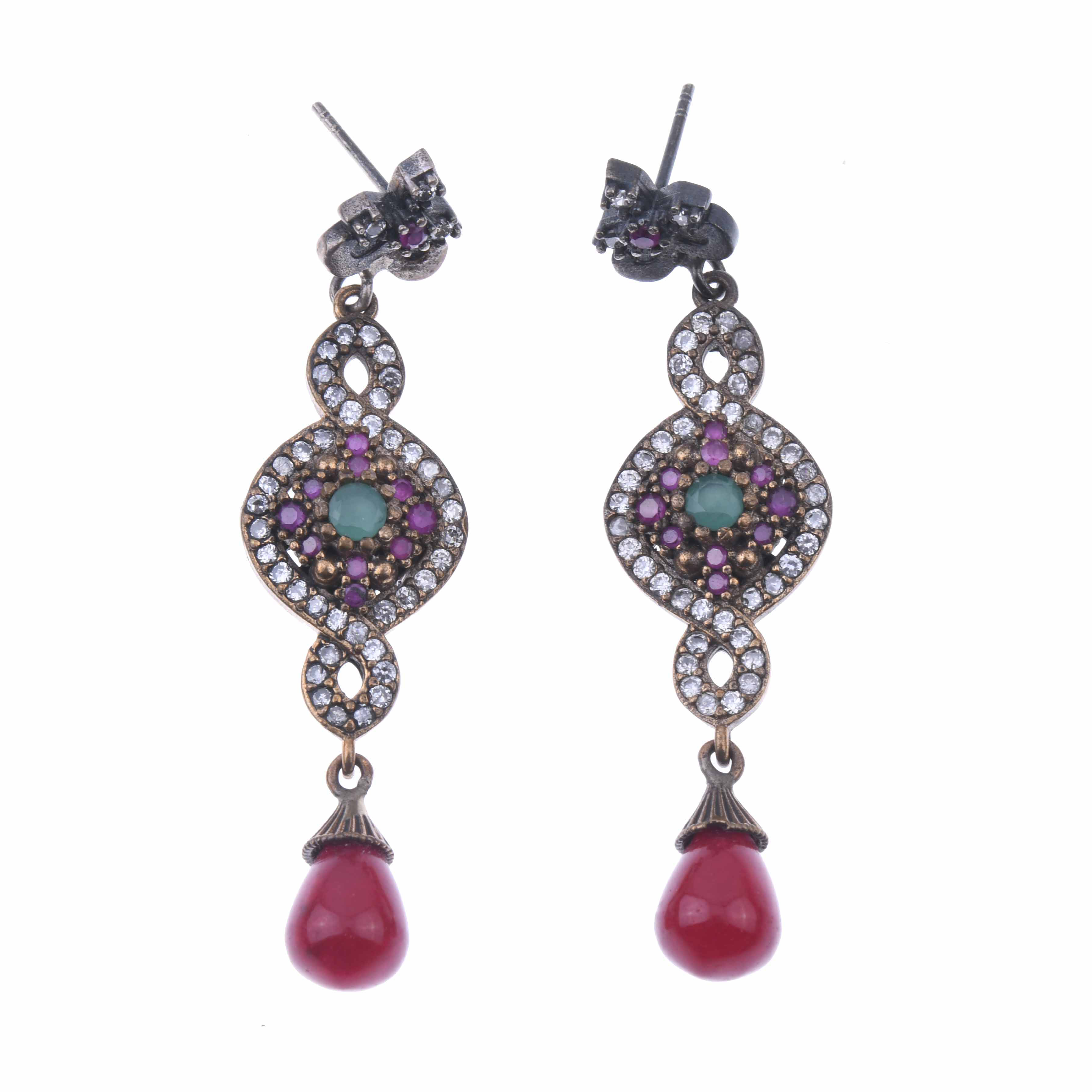 FANTASY EARRINGS WITH ZIRCONS AND NATURAL STONE.