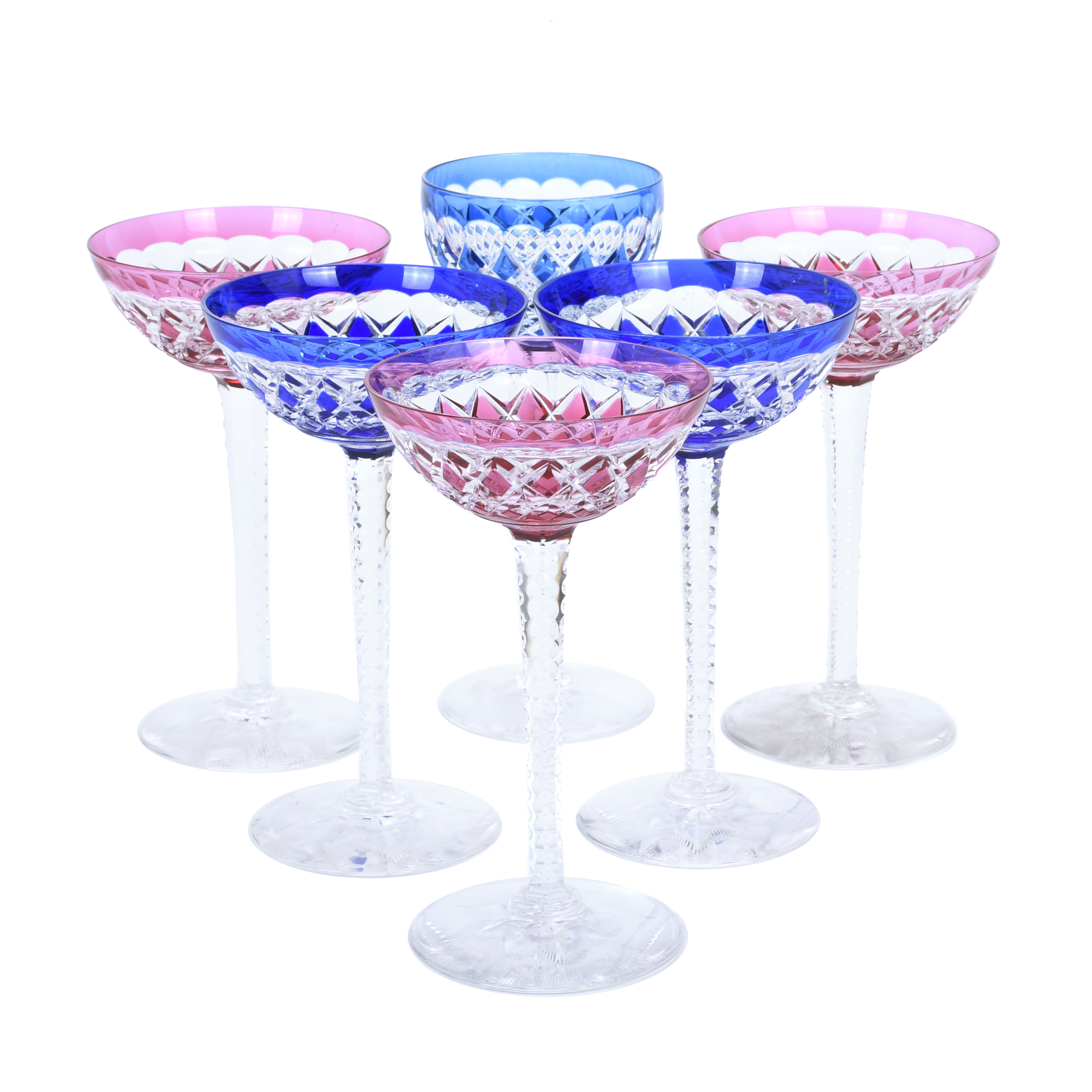 SET OF FIVE FRENCH BACCARAT CHAMPAGNE GOBLETS AND A GOBLET,