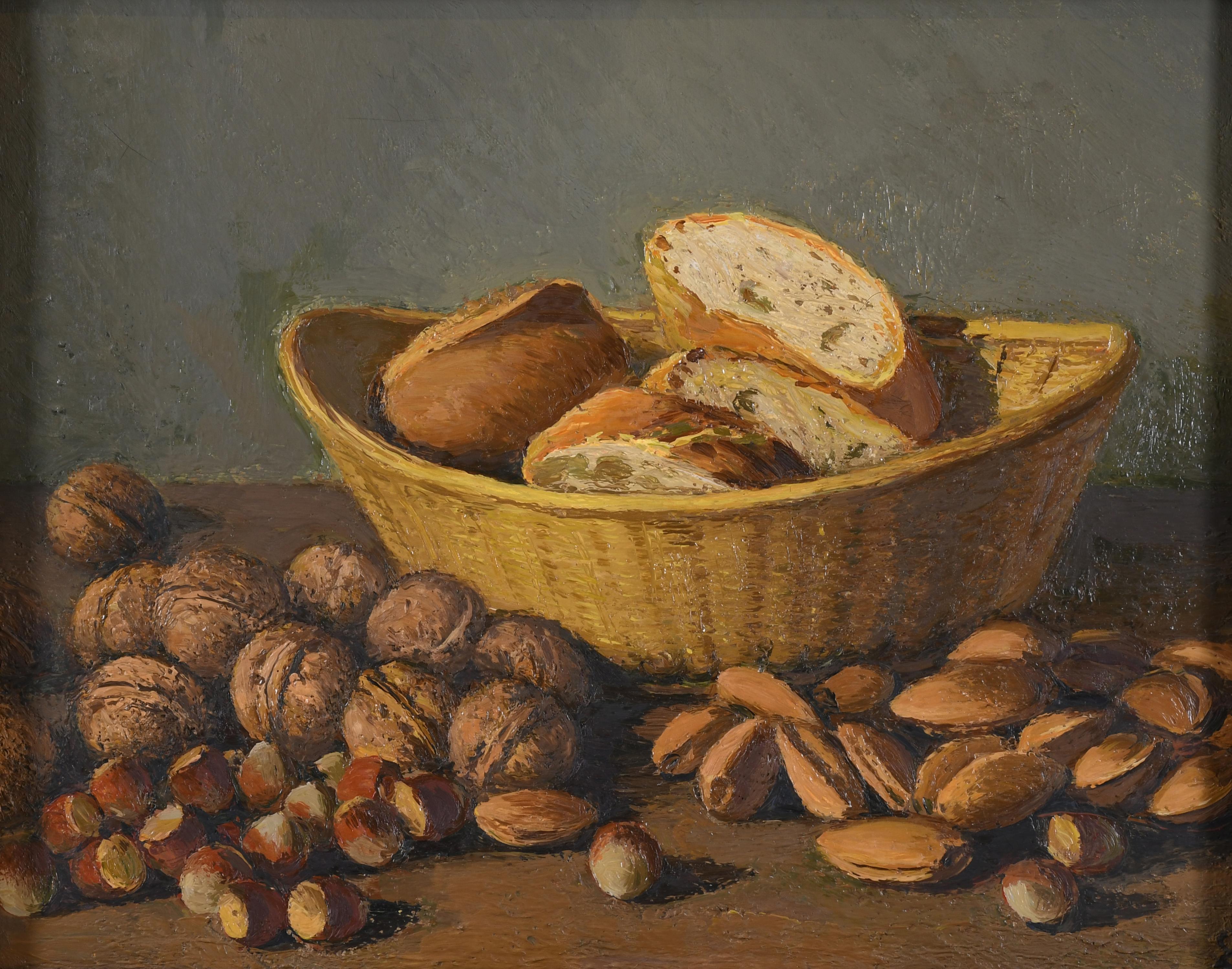 ENRIC PORTA (1901-1993). "BODEGÓN CON PAN, ALMENDRAS, NUECE