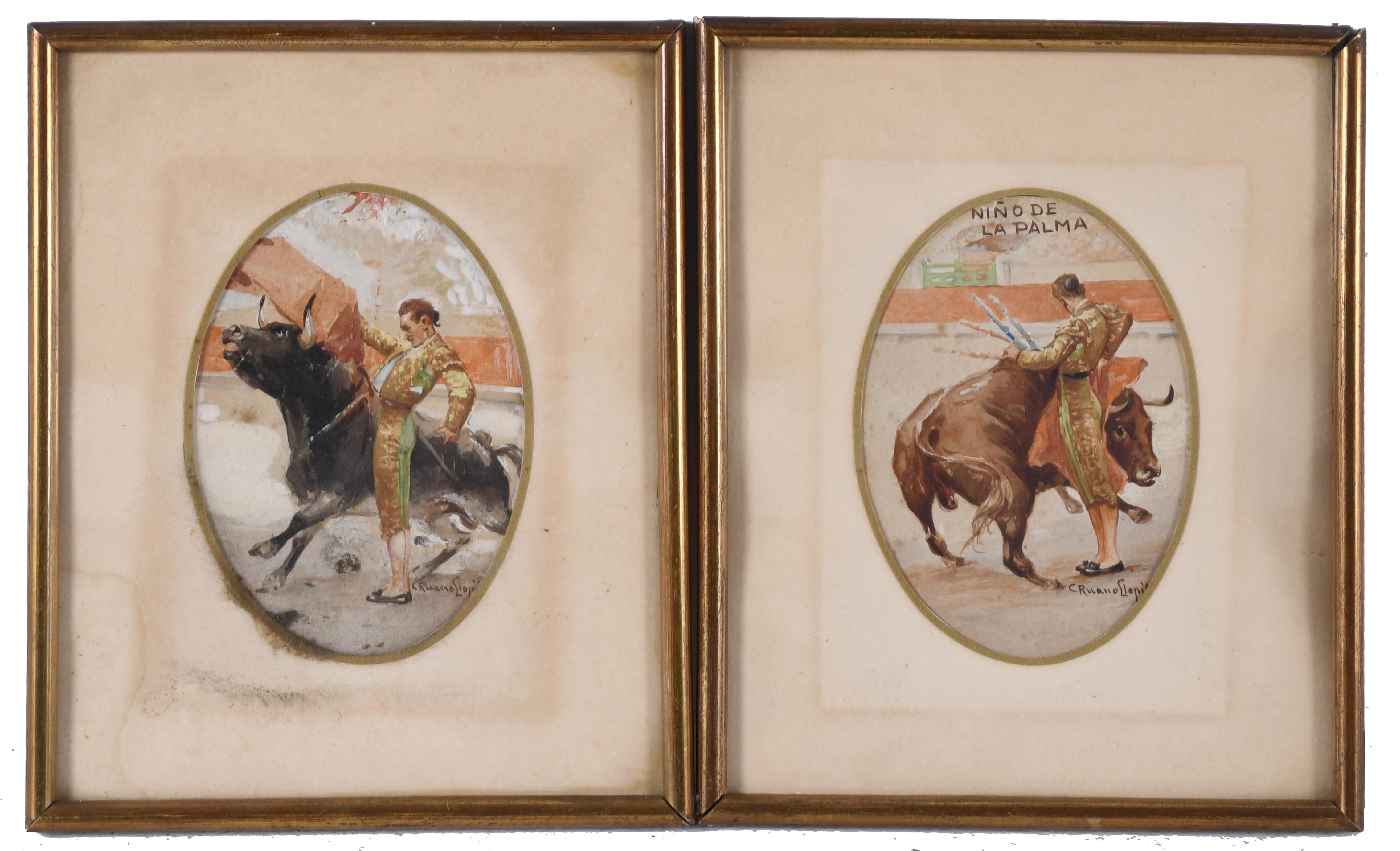 CARLOS RUANO LLOPIS (1879-1950). "PAIR OF DRAWINGS OF BULLF