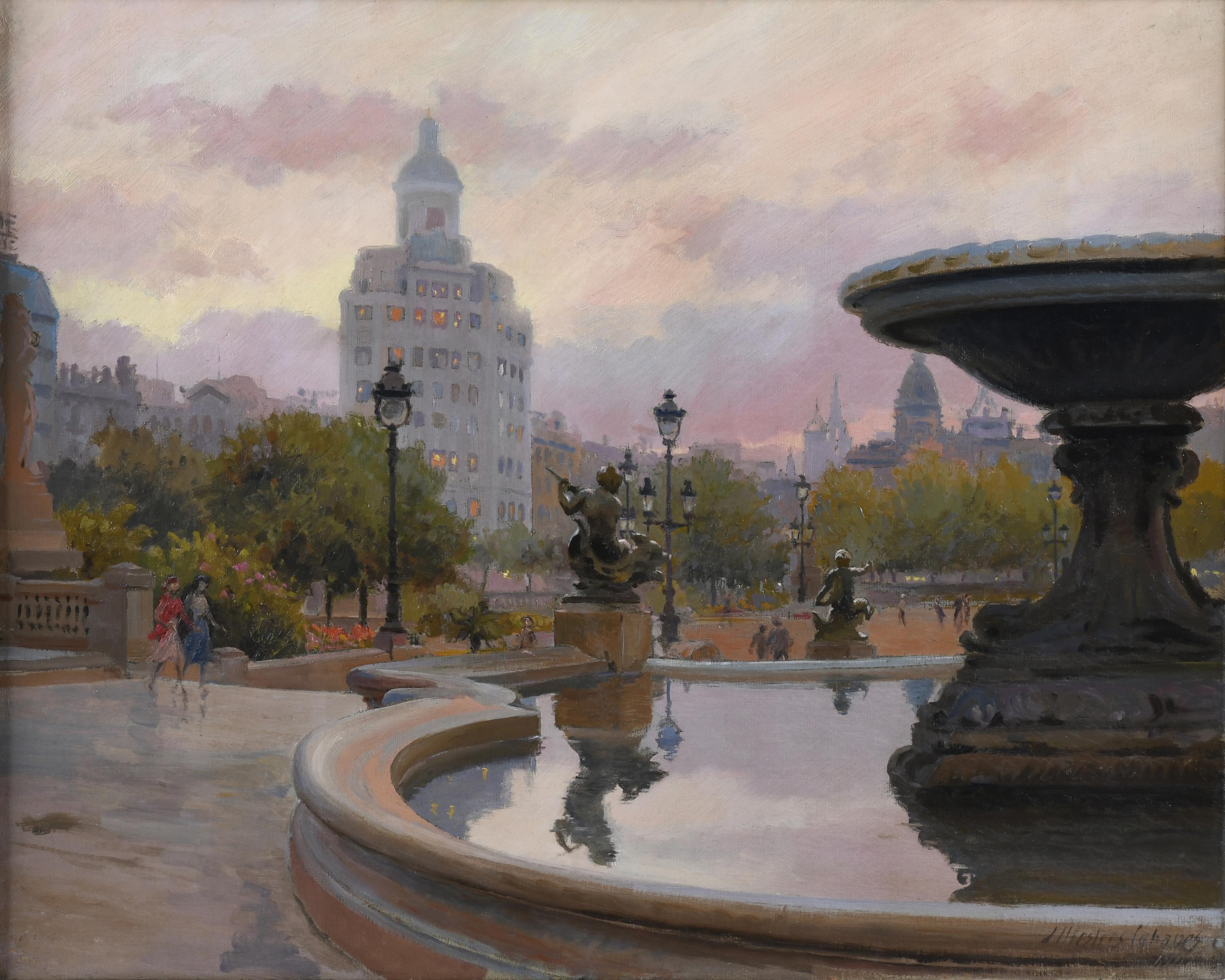 JOSEP MESTRE CABANES (1898-1990). "PLAZA CATALUNYA, AMANECE