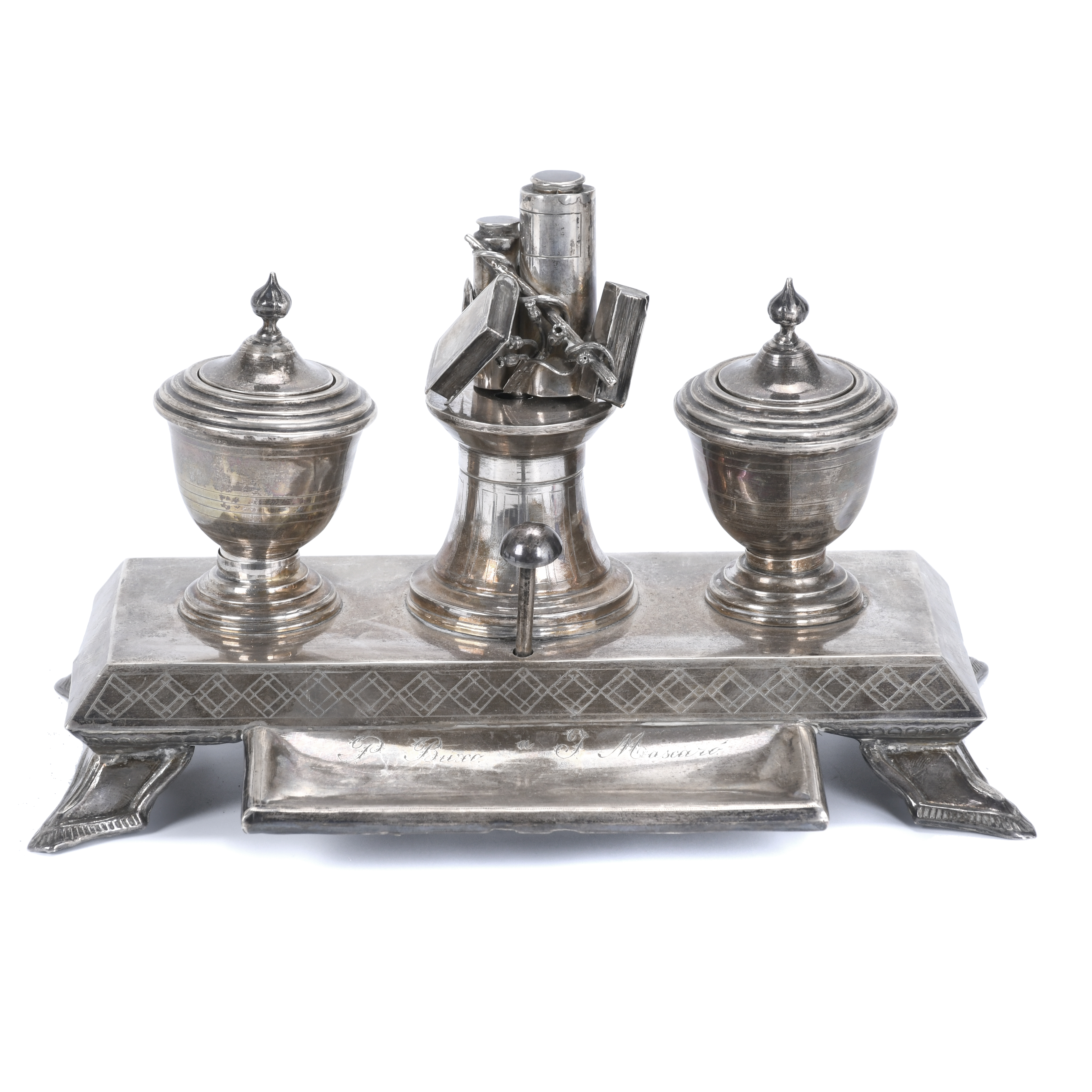 SPANISH SILVER INKSTAND, FIRST HALF OF THE 20TH CENTURY.