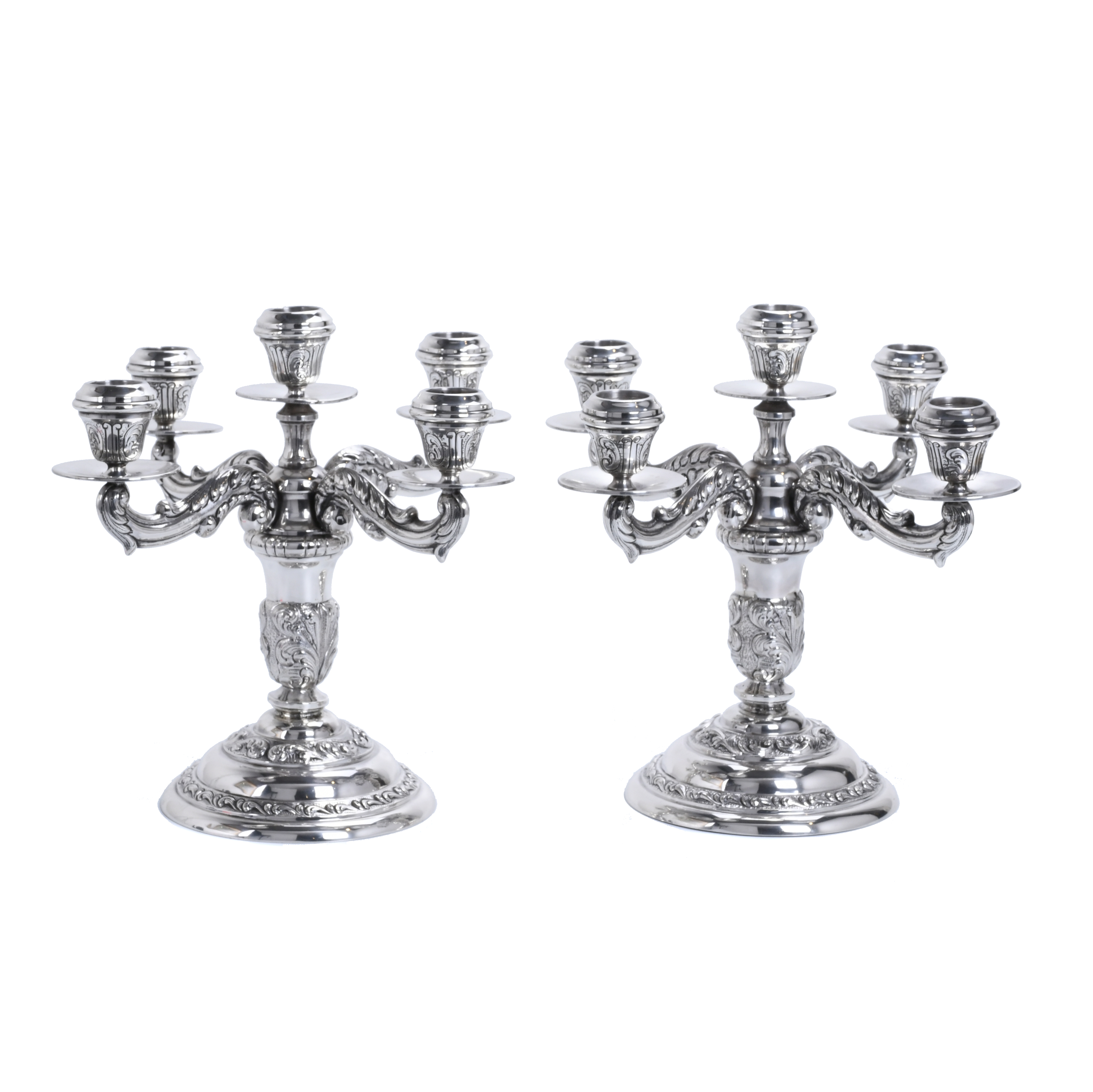 PAIR OF SPANISH CANDELABRA IN SILVER, MID 20TH CENTURY.