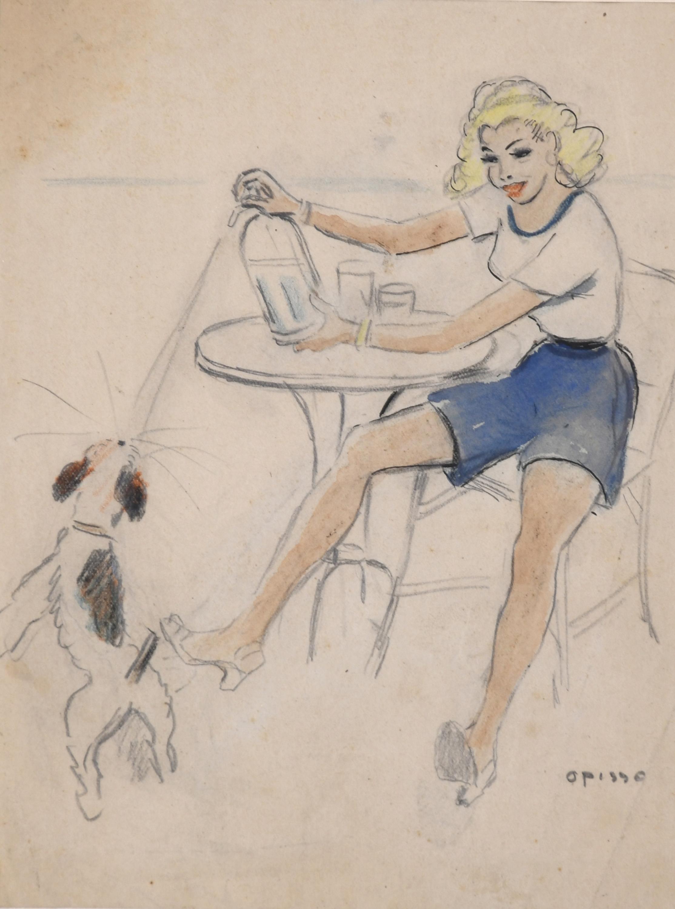 RICARD OPISSO (1880-1966). "CHICA, PERRO Y SIFÓN".