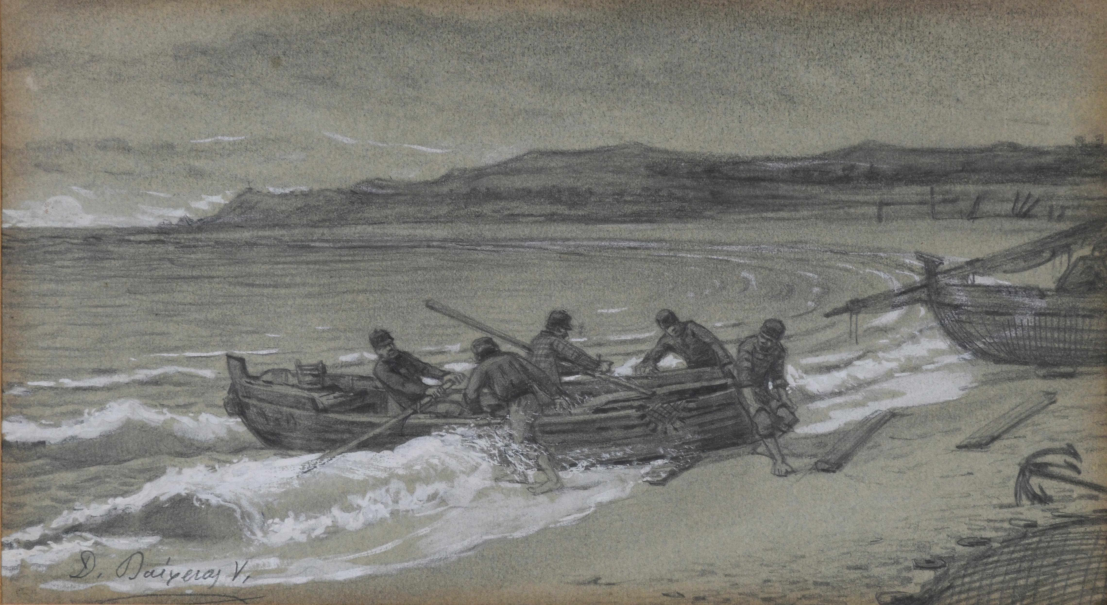 DIONÍS BAIXERAS (1862-1943). "SACANDO LA BARCA A LA MAR".