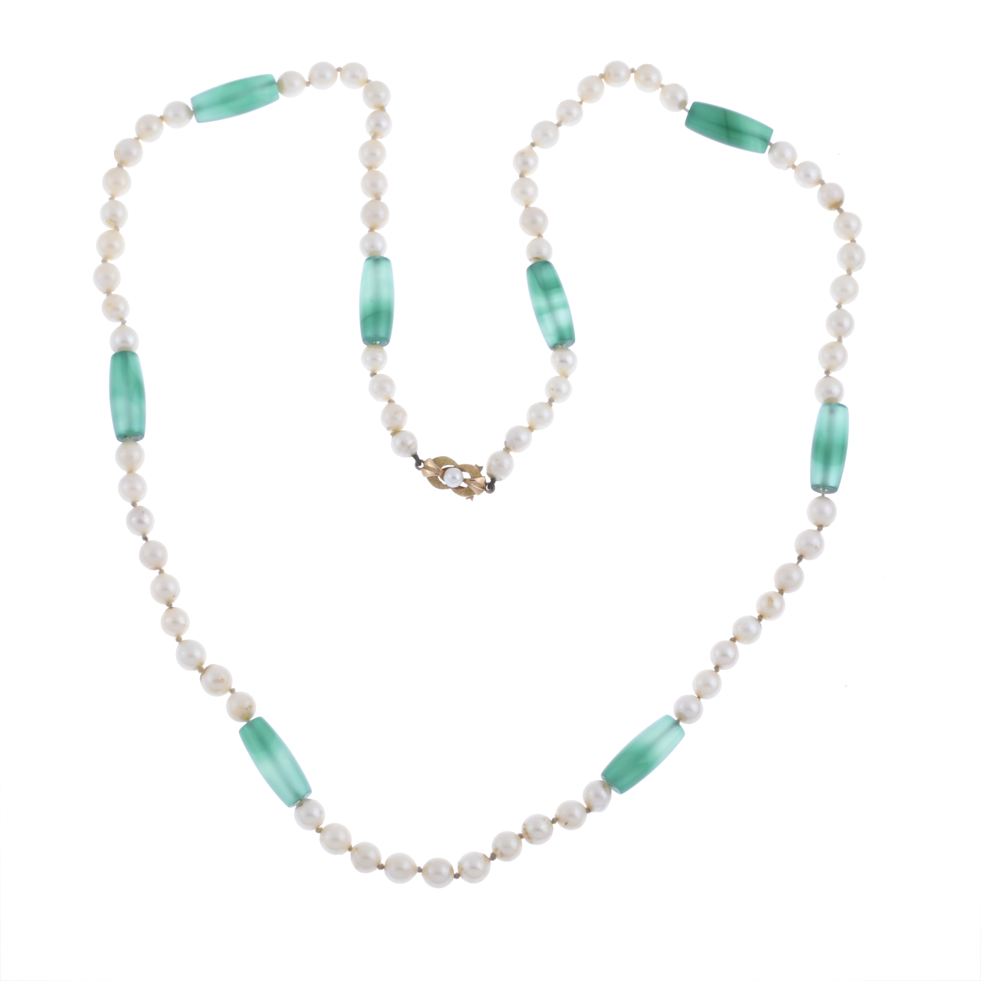 PEARLS LONG NECKLACE WITH CHRYSOPRASES.