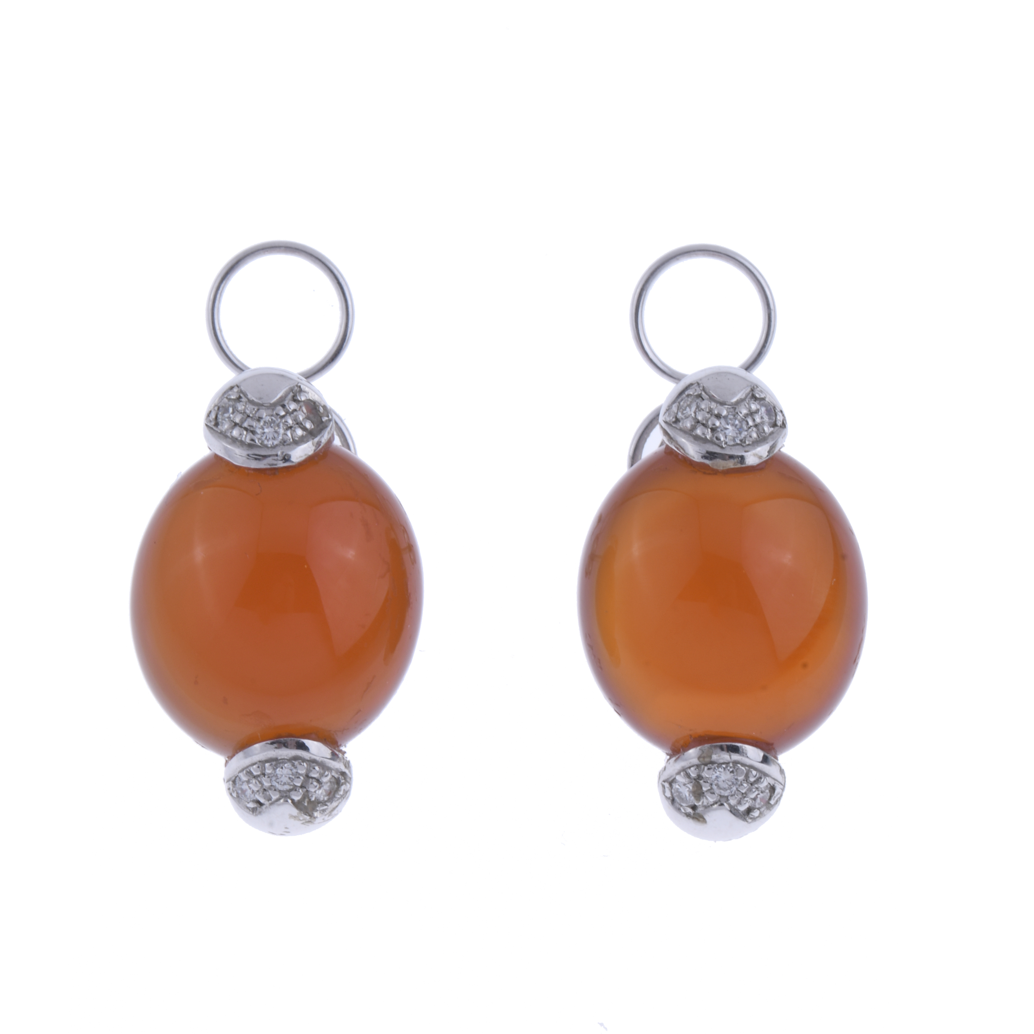 CARNELIAN AND DIAMOND BUTTON EARRINGS.