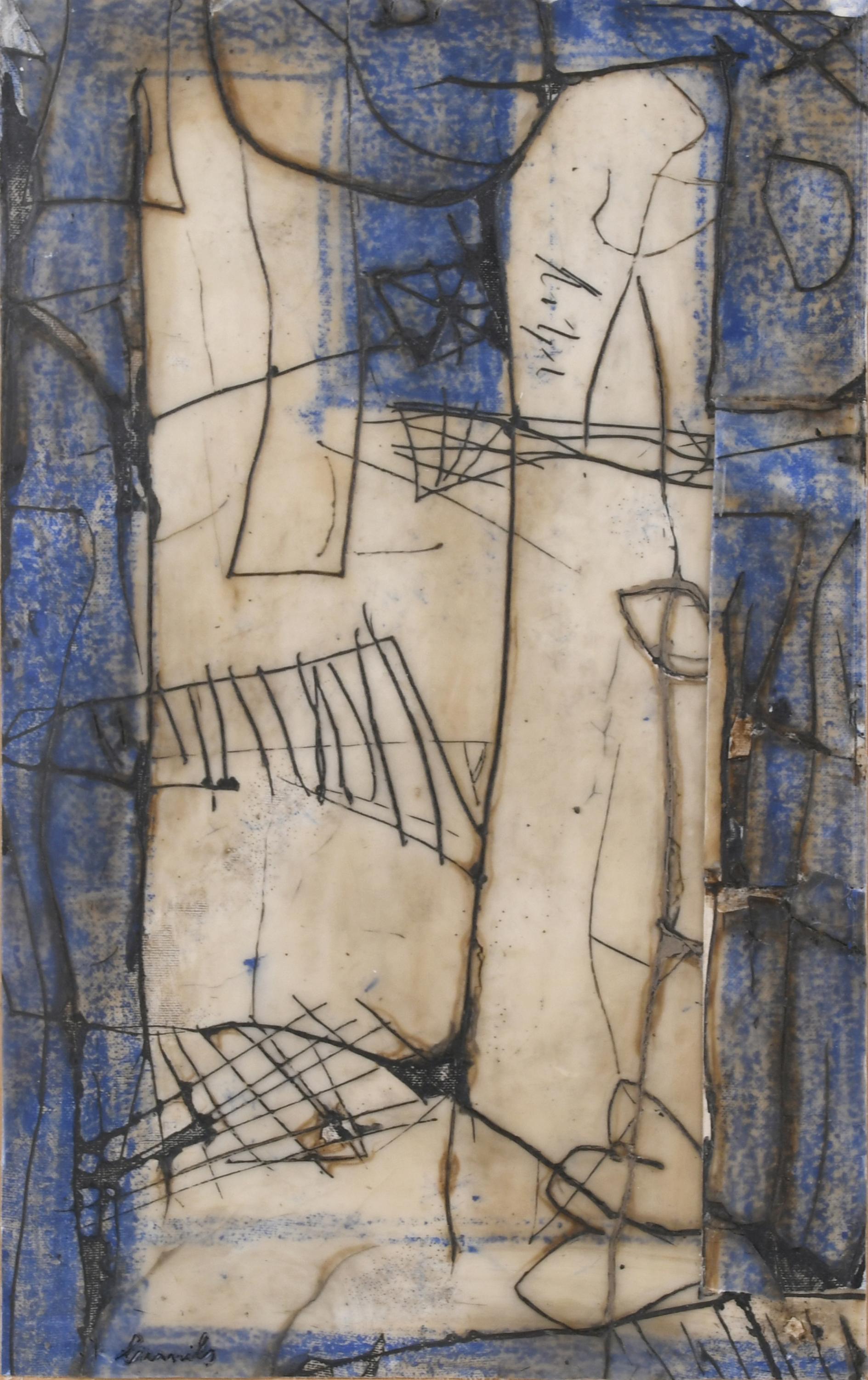 ESCUELA ESDPAÑOLA, SIGLO XX. "COMPOSICIÓN EN AZULES", 1992.