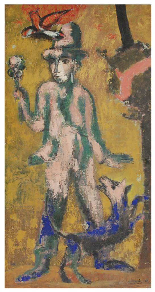 ESCUELA ESPAÑOLA, SIGLO XX. "FIGURA CON PÁJAROS", 1961.