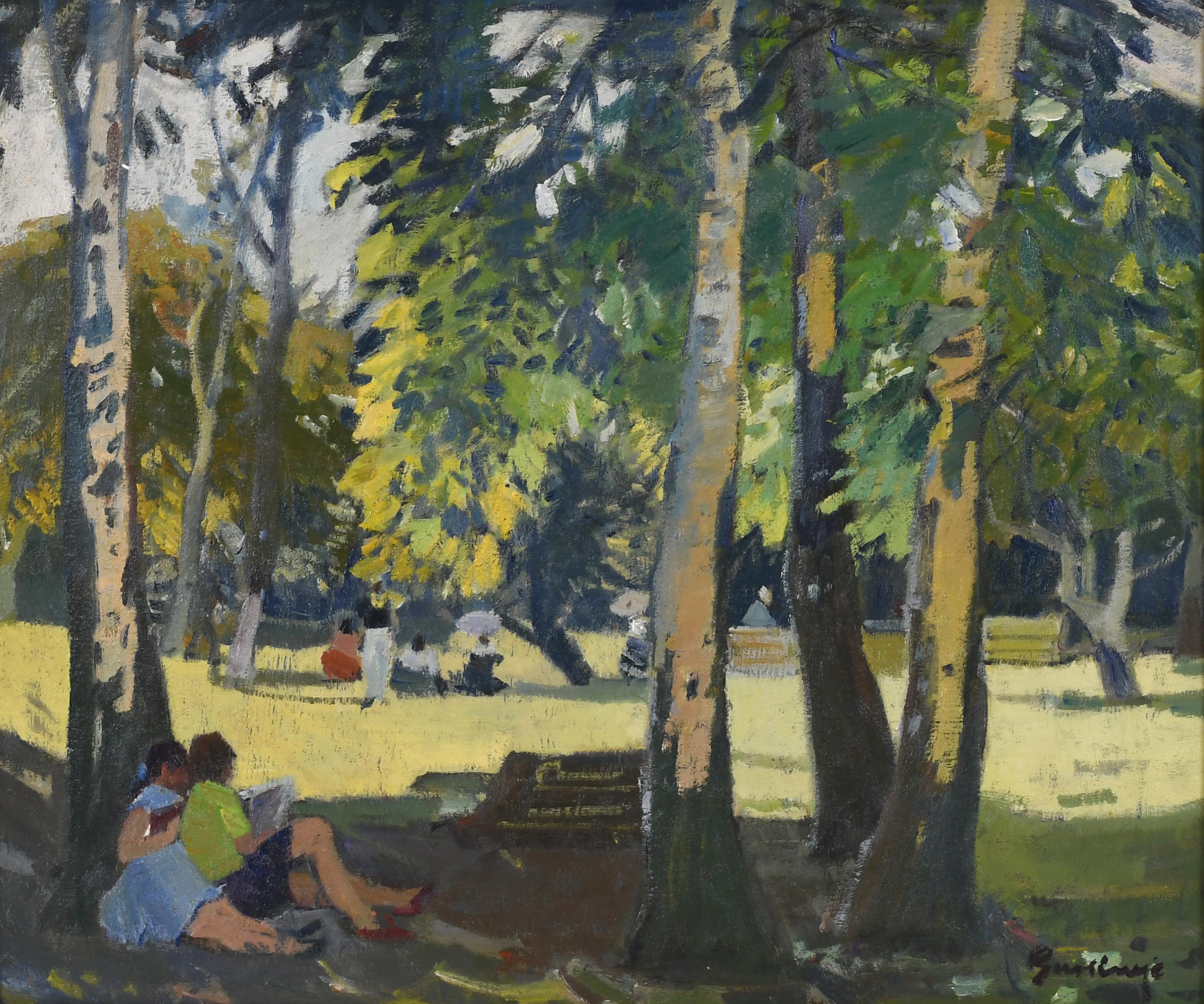 PERE GUSSINYÉ GIRONELLA (1898-1980). "READING IN THE PARK".