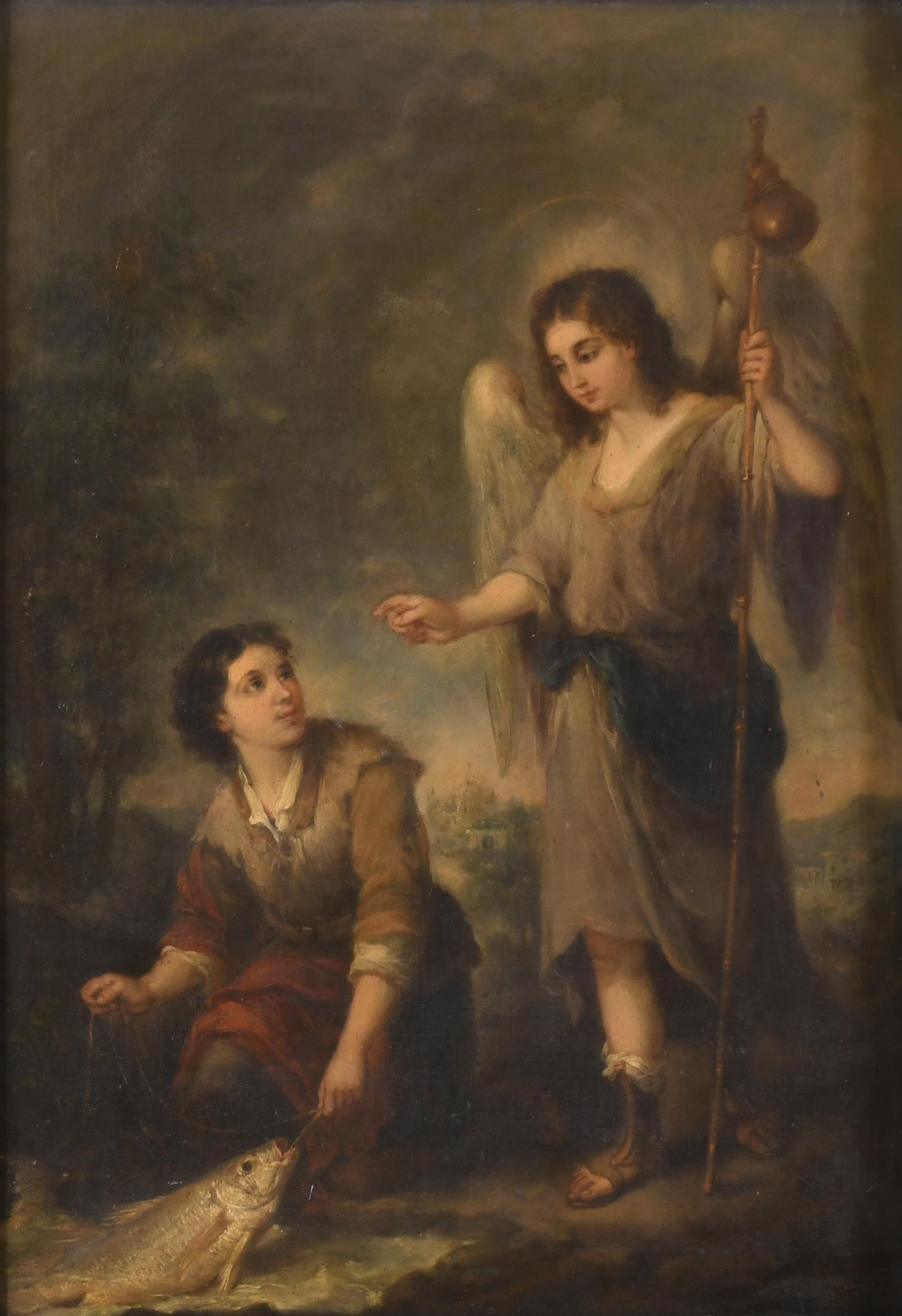 19TH CENTURY SEVILLE SCHOOL. "RAPHAEL THE ARCHANGEL AND TOB