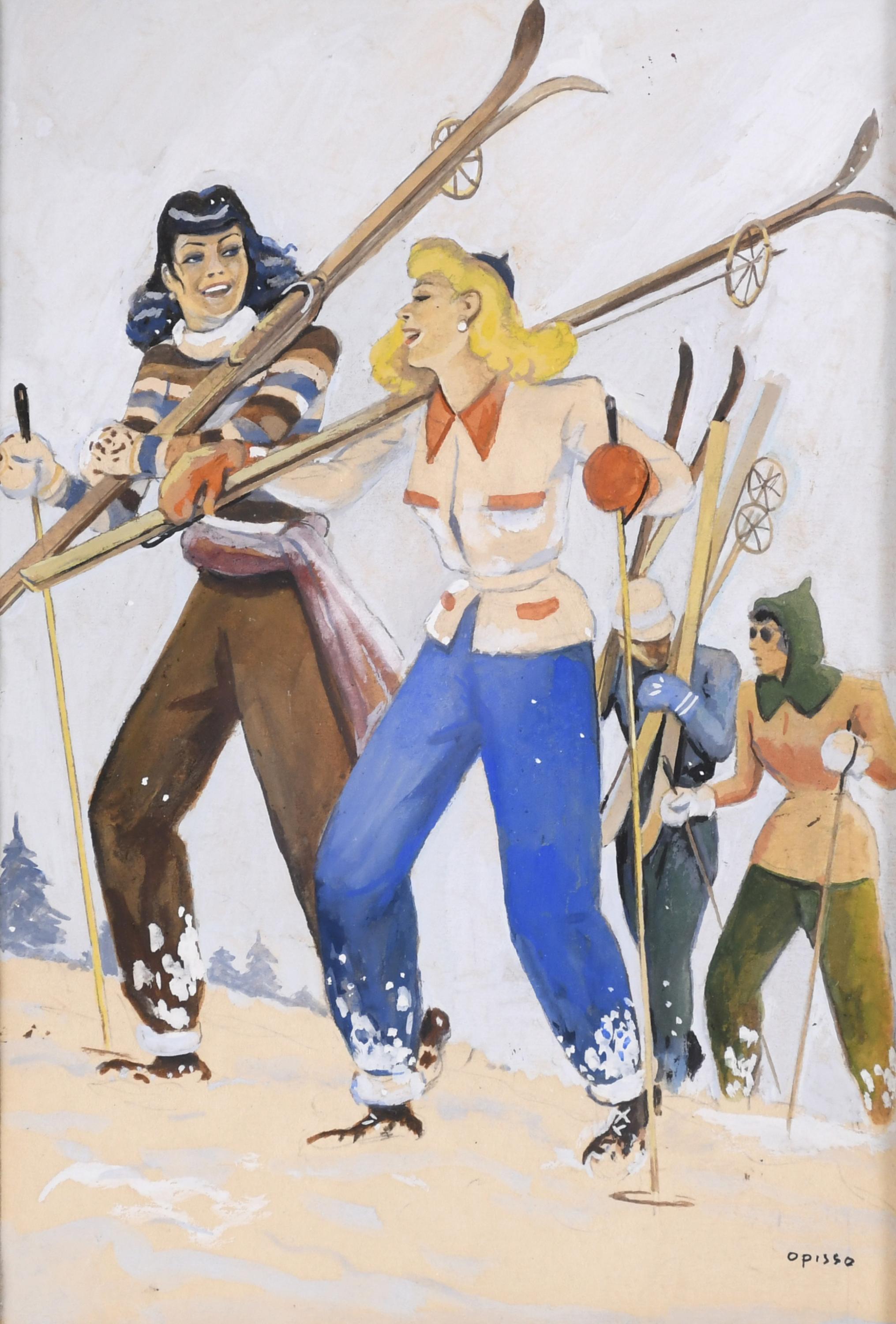 RICARD OPISSO (1880-1966). "GIRLS SKIING".