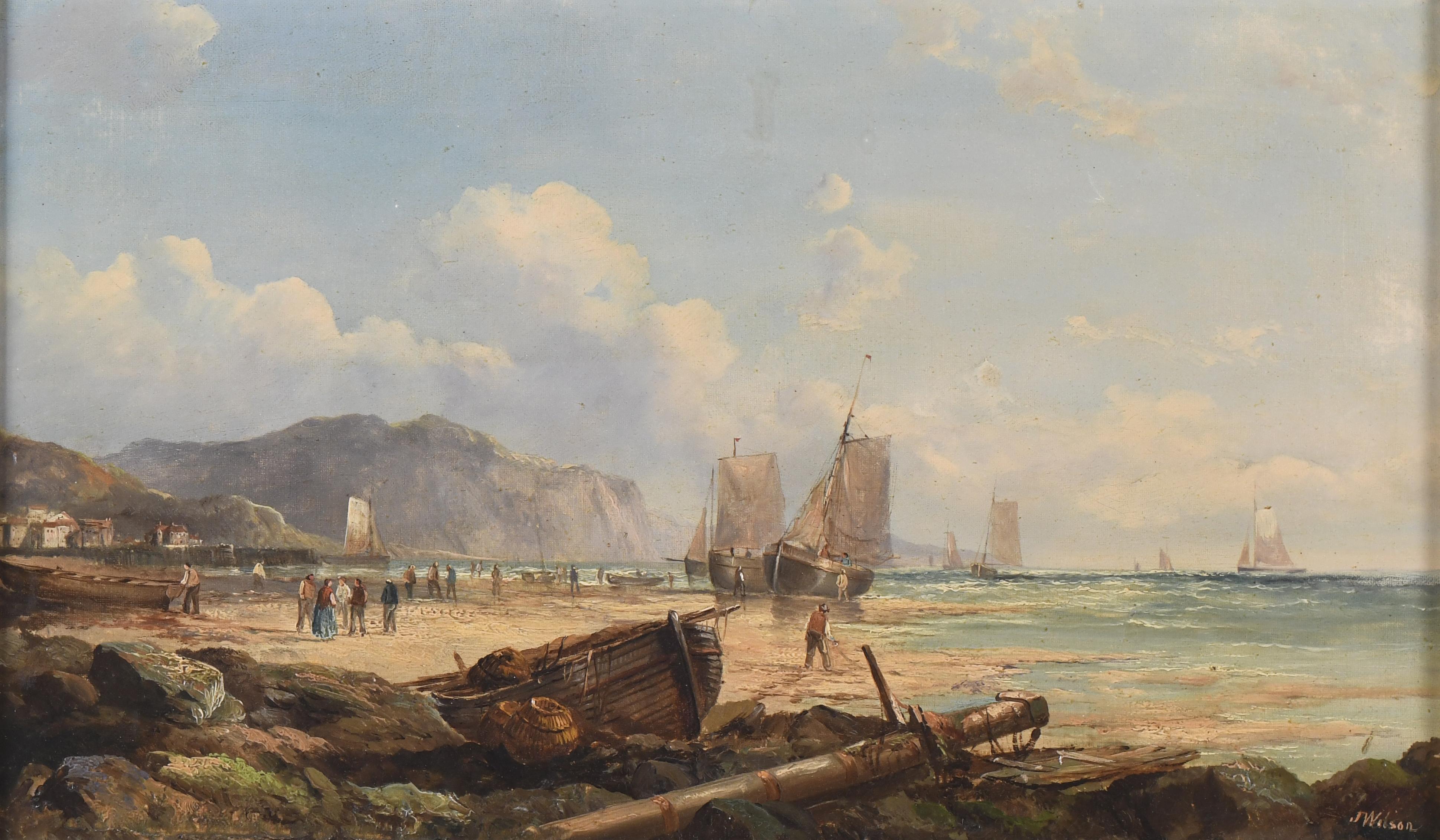 JOHN JAMES WILSON (1818-1875). "BARCAS EN LA ORILLA".