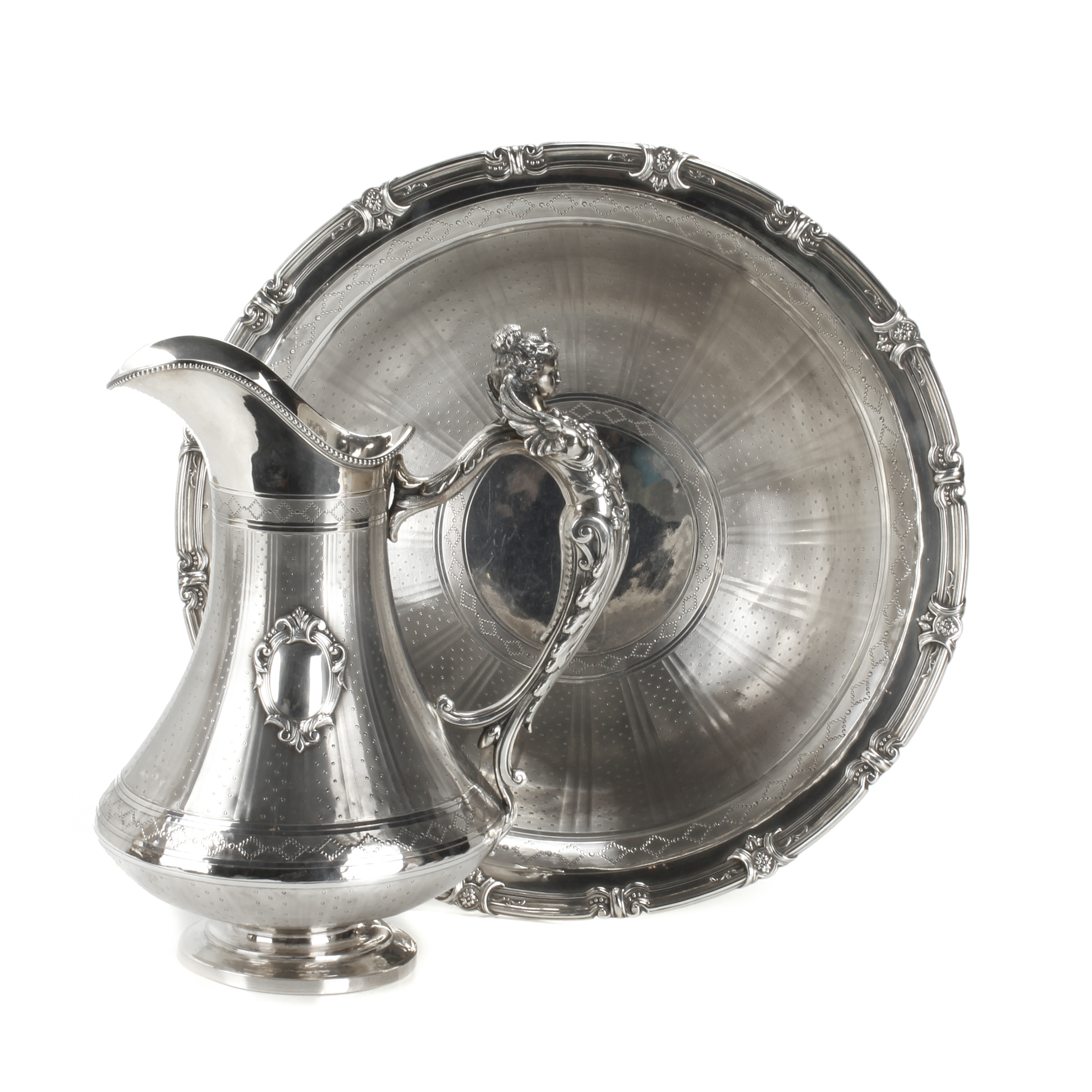 FRENCH SILVER JUG AND BASIN, SECOND HALF 19TH CENTURY.