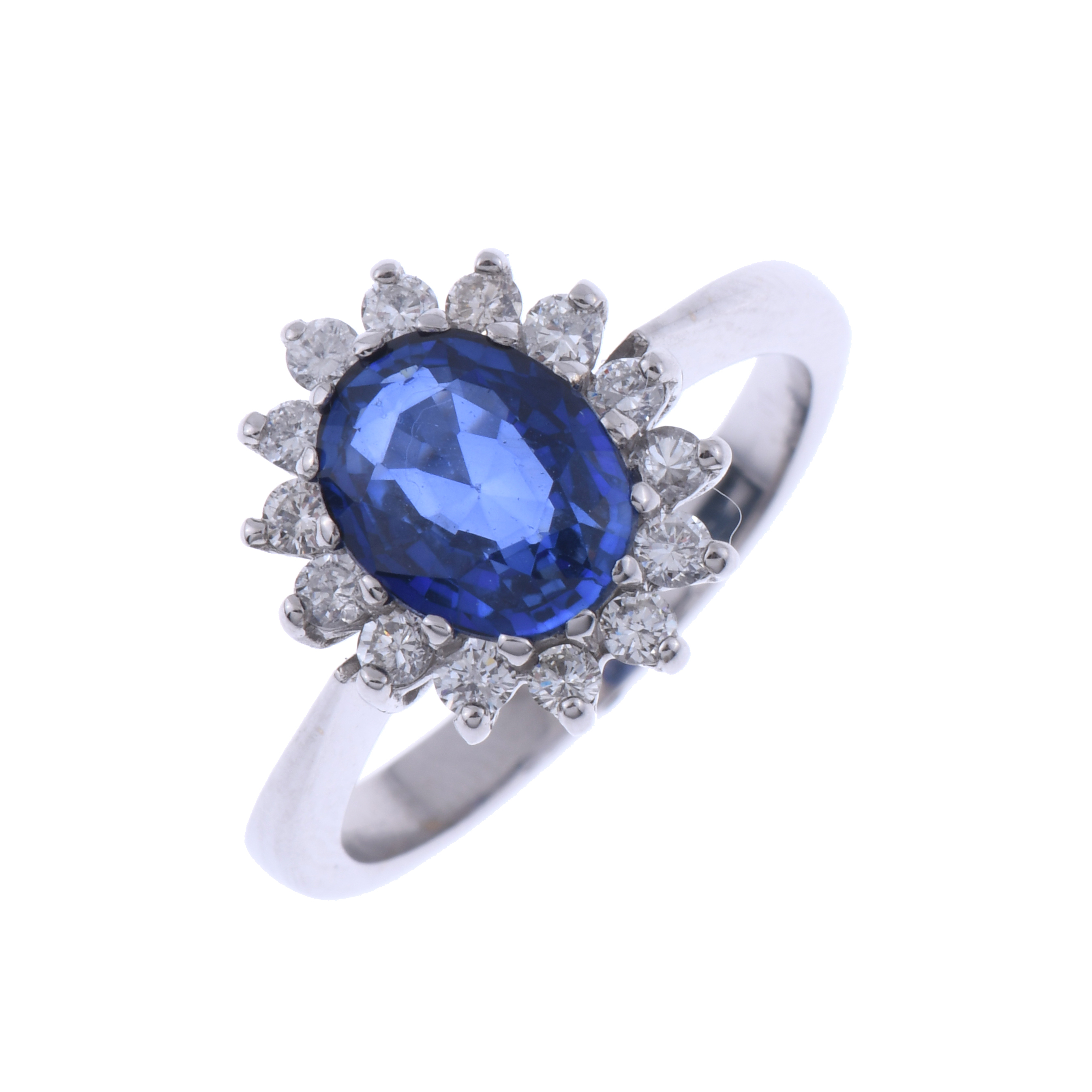 SAPPHIRE AND DIAMONDS ROSETTE RING.