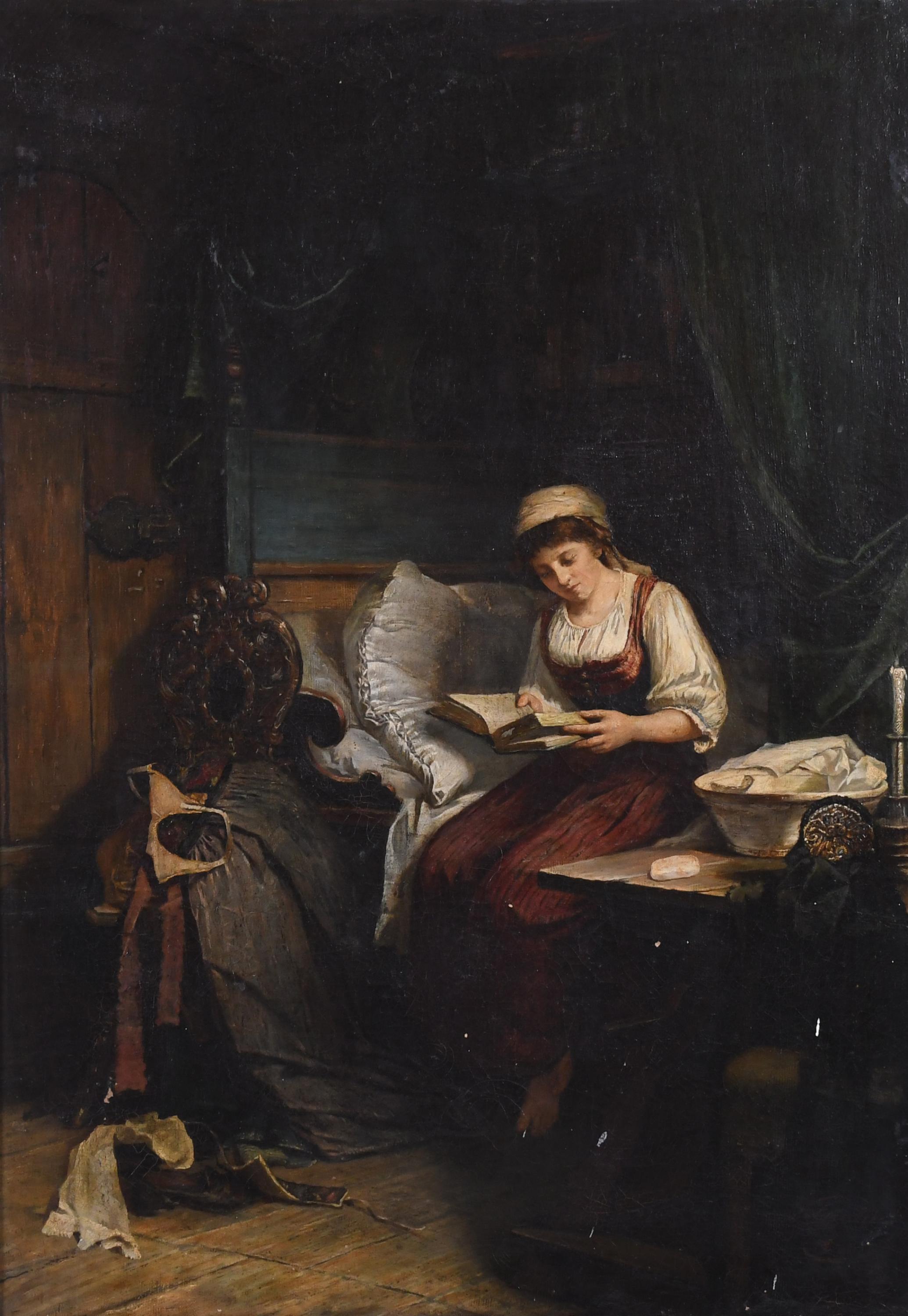 ESCUELA HOLANDESA, SIGLO XIX. "MUJER LEYENDO". 