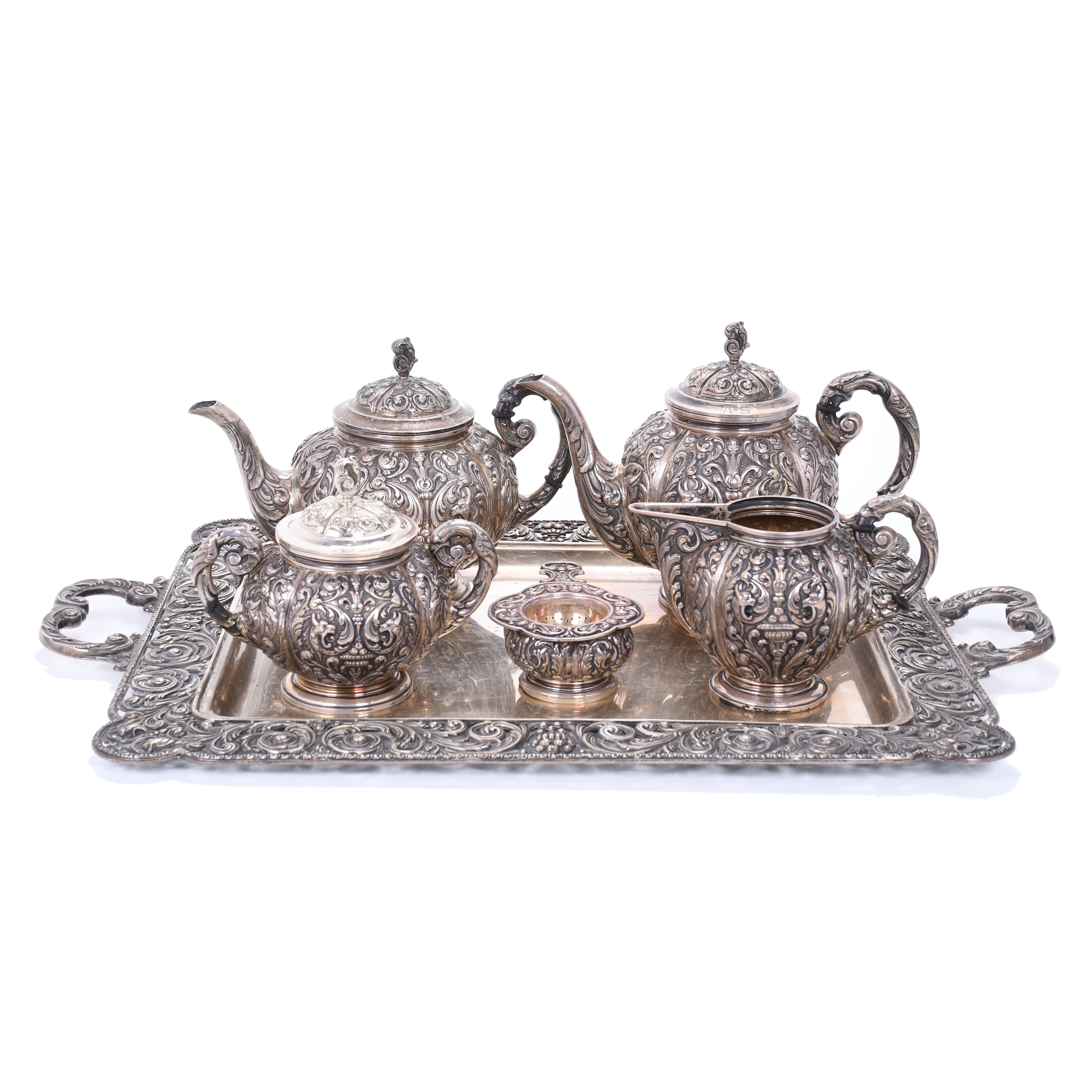 ELIZABETHAN STYLE SILVER TEA AND COFFEE SET, MID 20TH CENTU