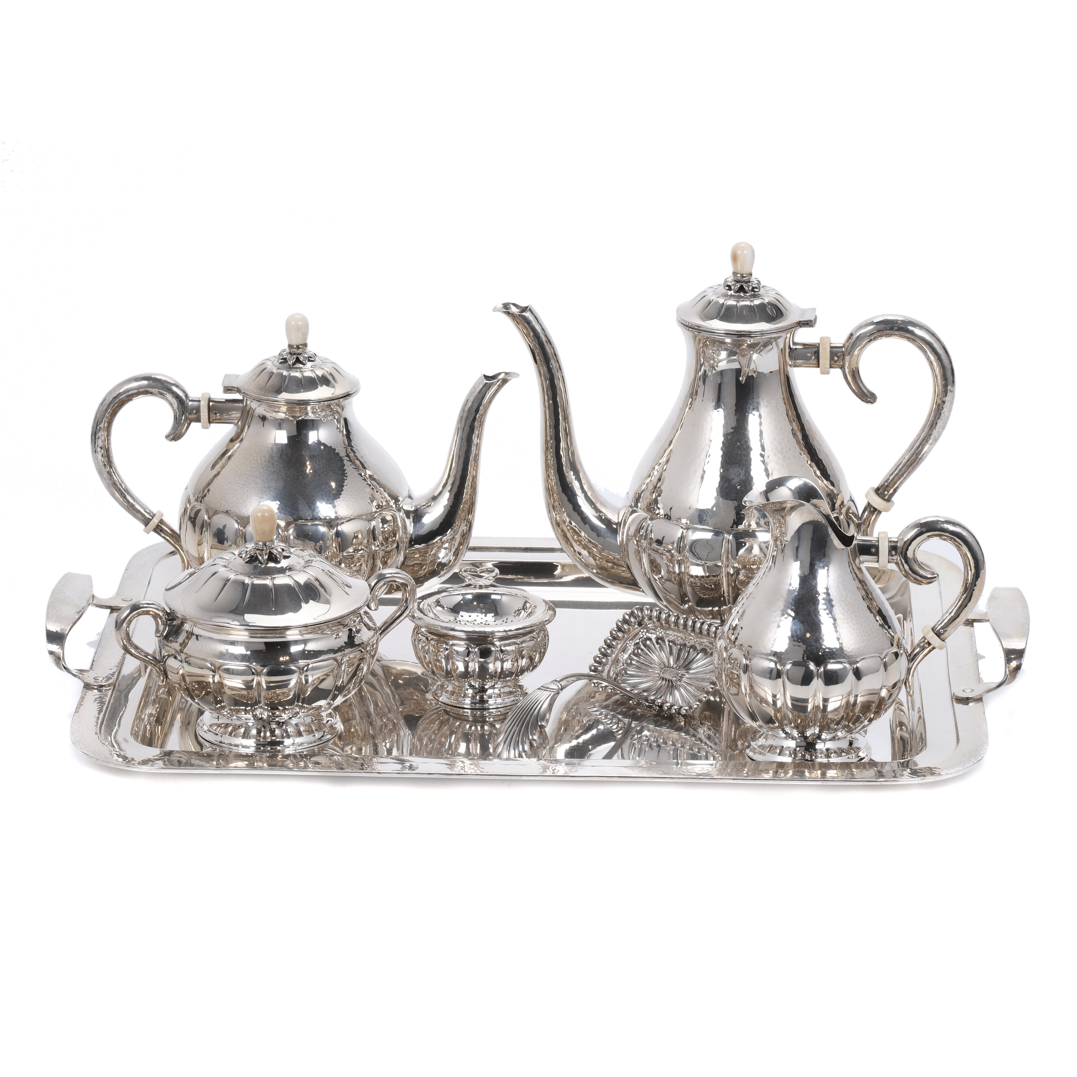 SILVER AND BONE COFFEE AND TEA SET, 20TH CENTURY.