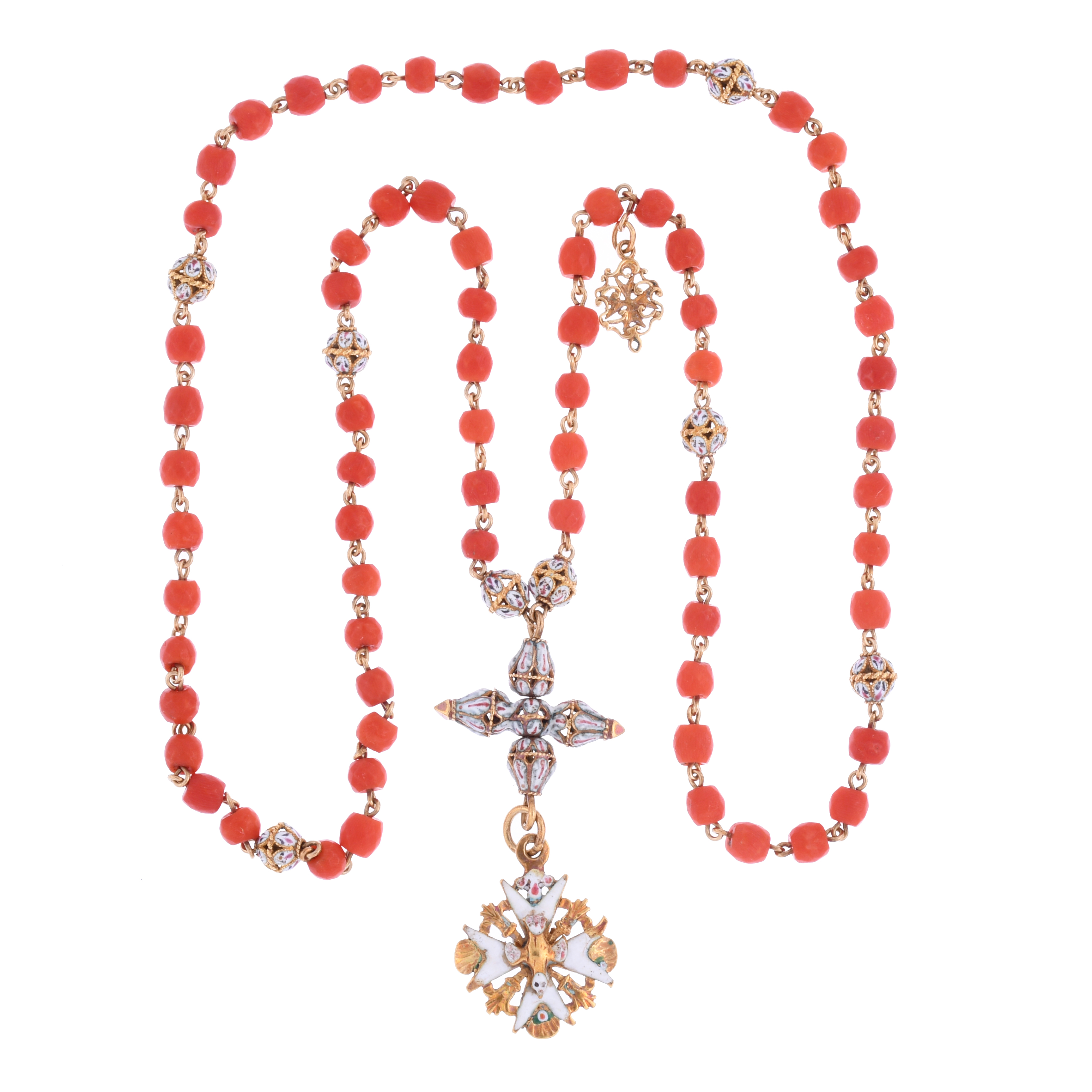 ROSARY WITH THE MALTA CROSS PROBABLY ITALIAN, 18TH CENTURY.