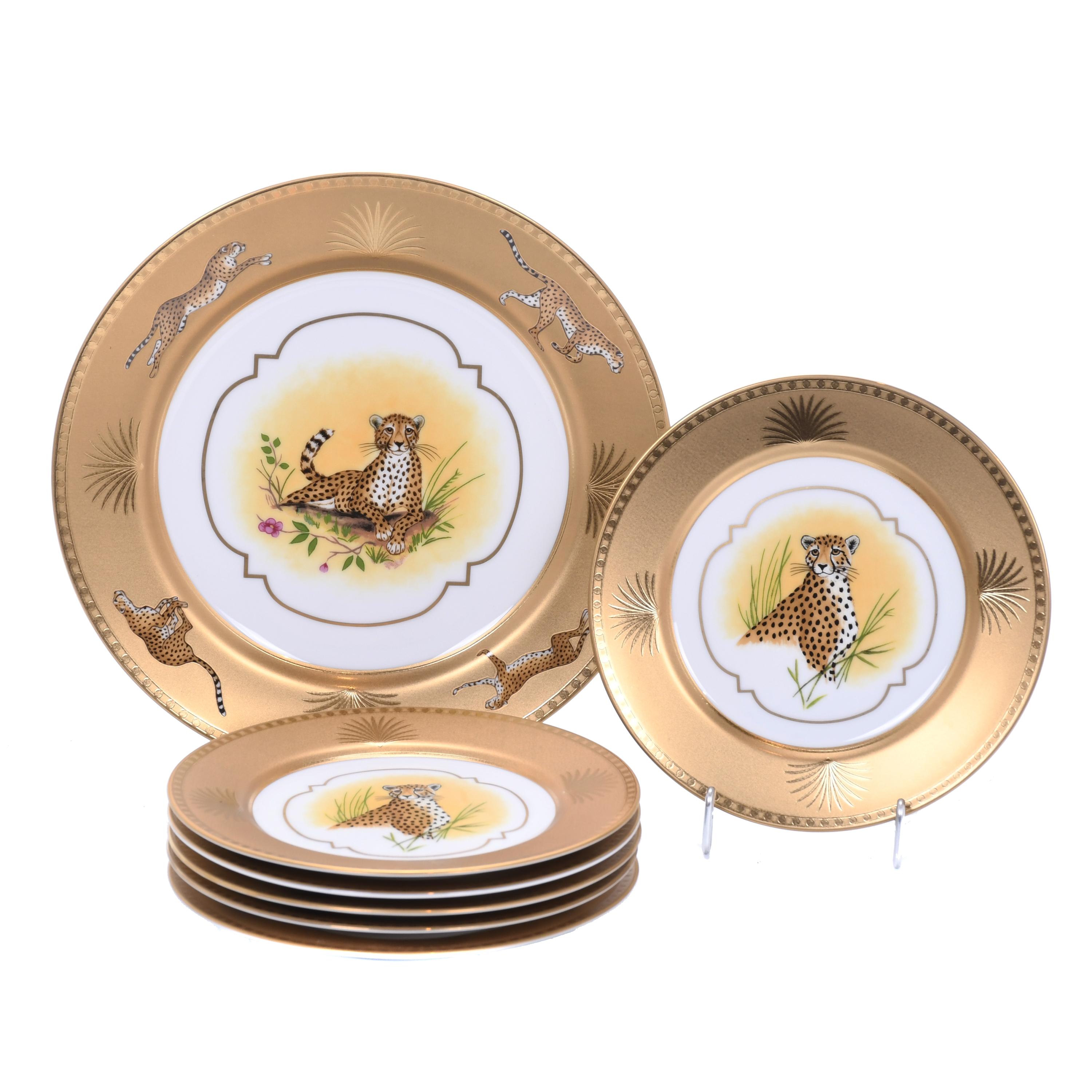 LYNN CHASE DESIGNS. "GOLDEN CHEETAH" MODEL DISHES SET, 20TH
