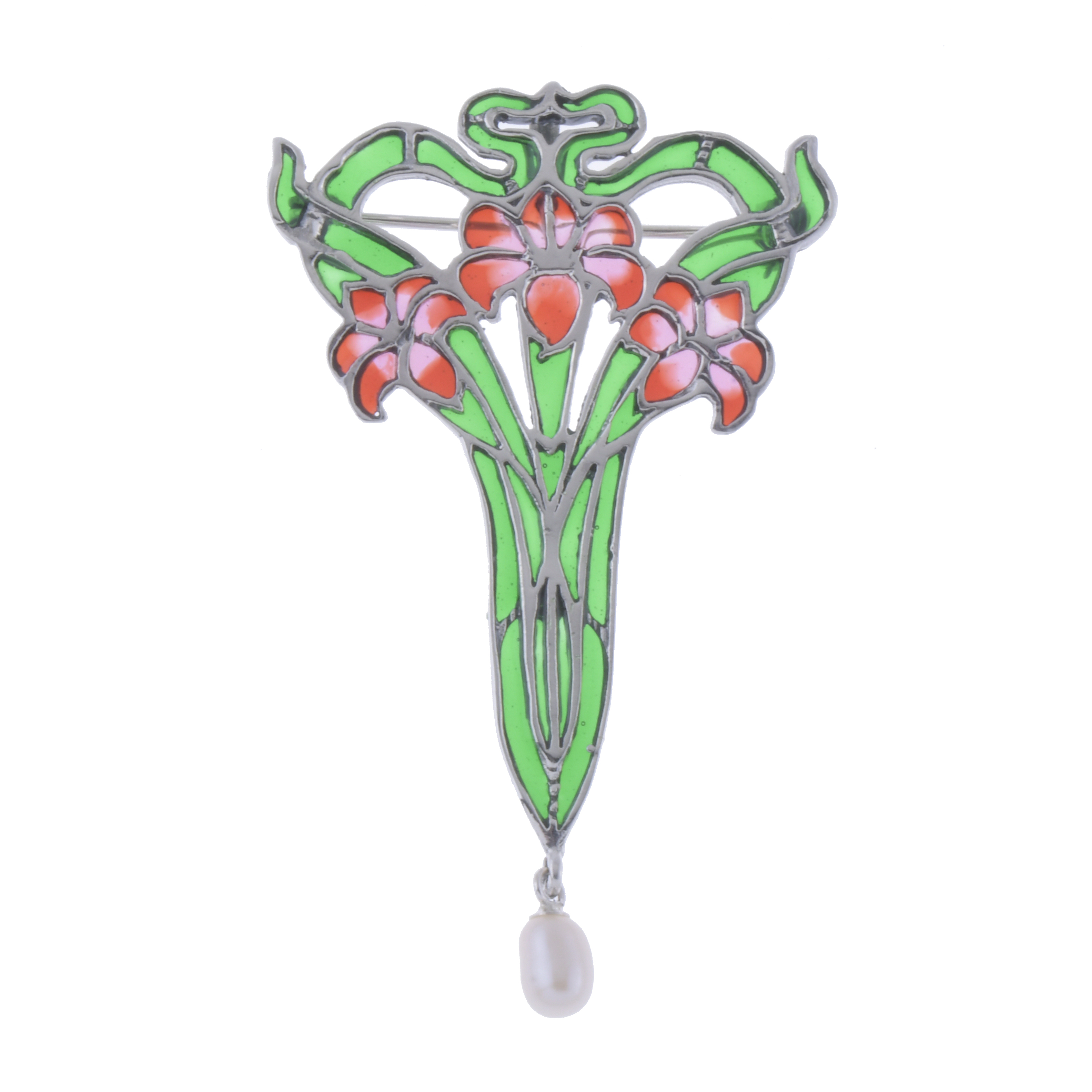 BROCHE-COLGANTE CON RAMO DE FLORES ESTILO ART NOVEAU.