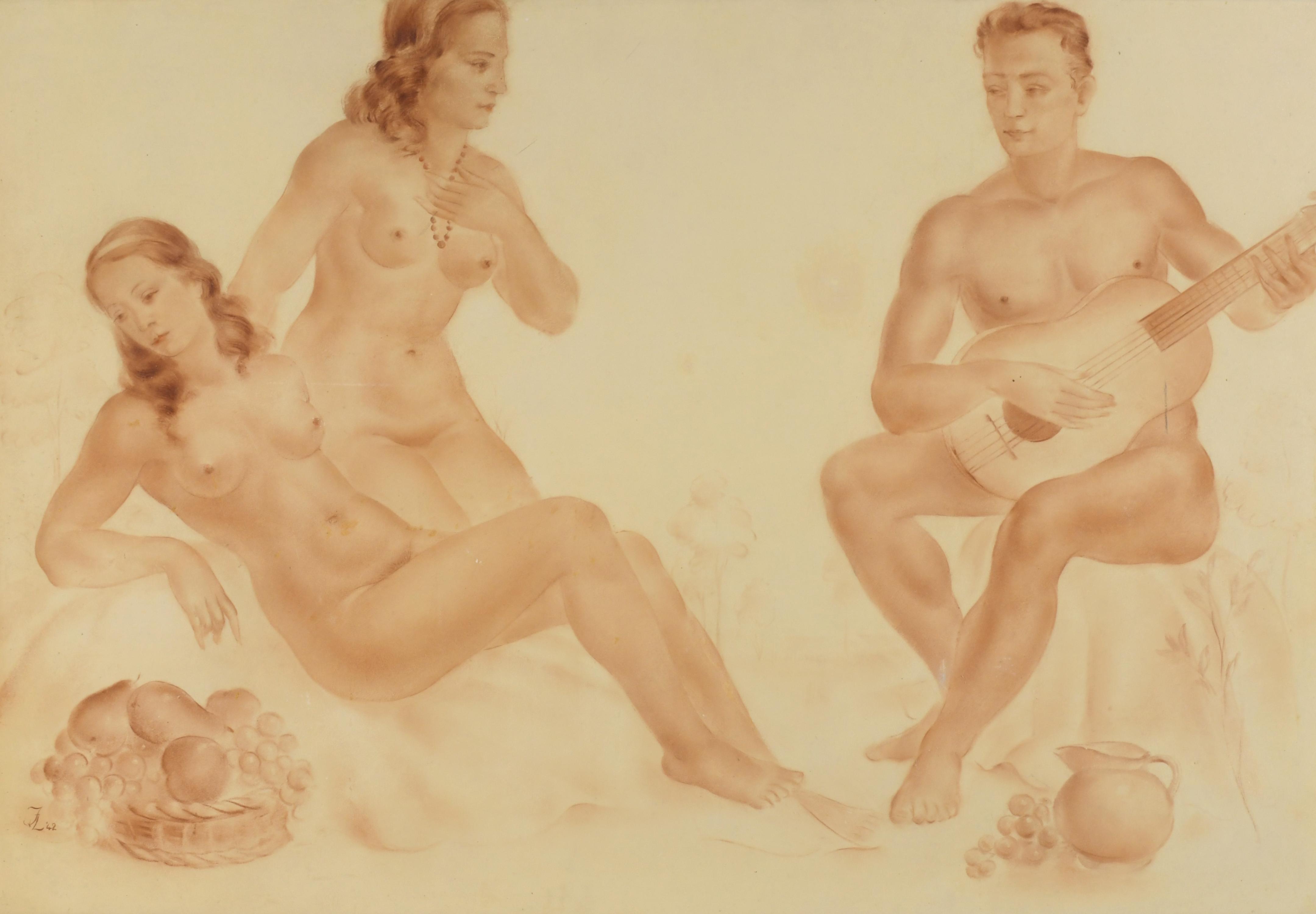 20TH CENTURY SPANISH SCHOOL. "NAKED FIGURES", 1942.