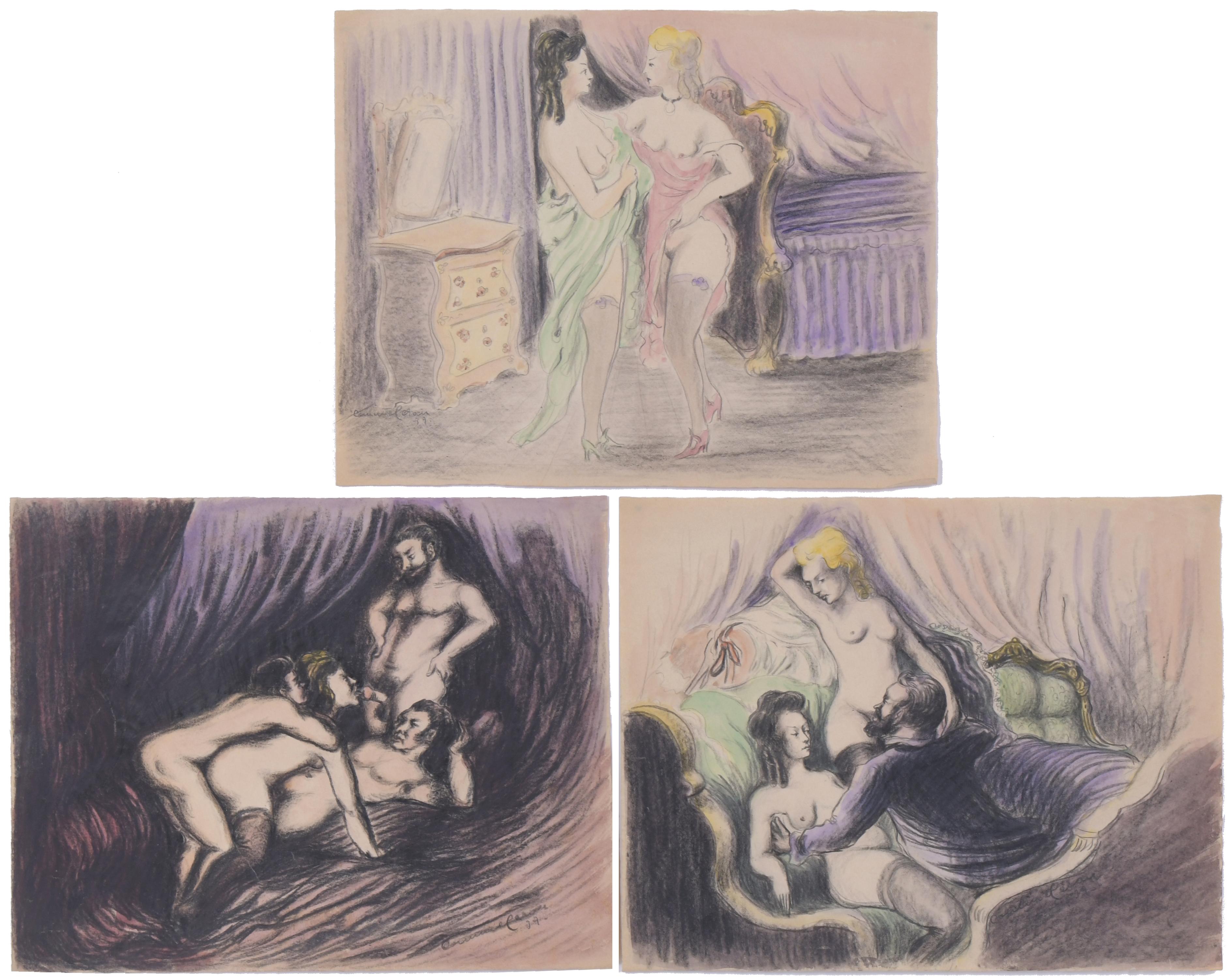 JOAN COMMELERAN CARRERA (1902-1992).  THREE EROTIC DRAWINGS