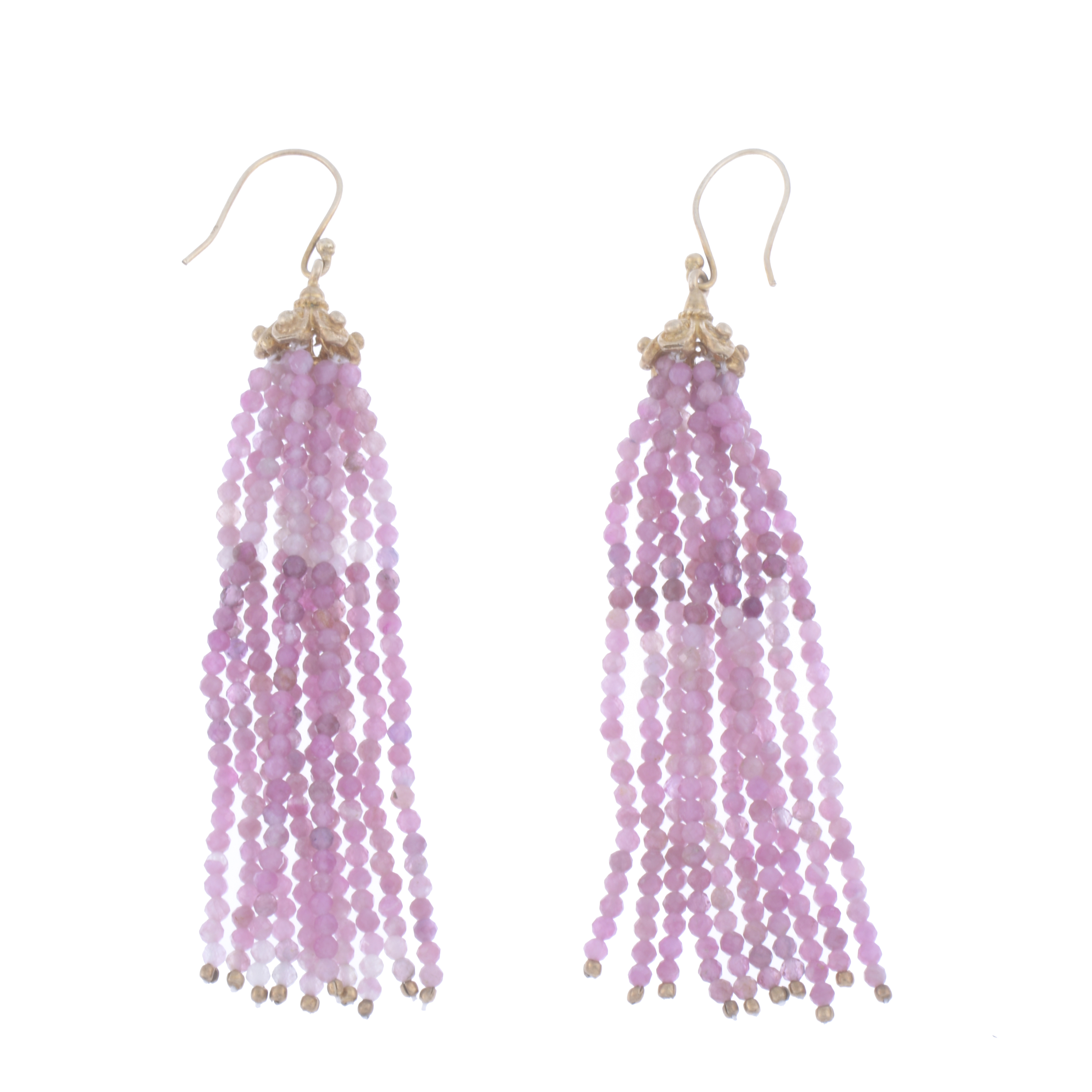 PENDIENTES LARGOS POMPÓN EN CUARZO ROSA.