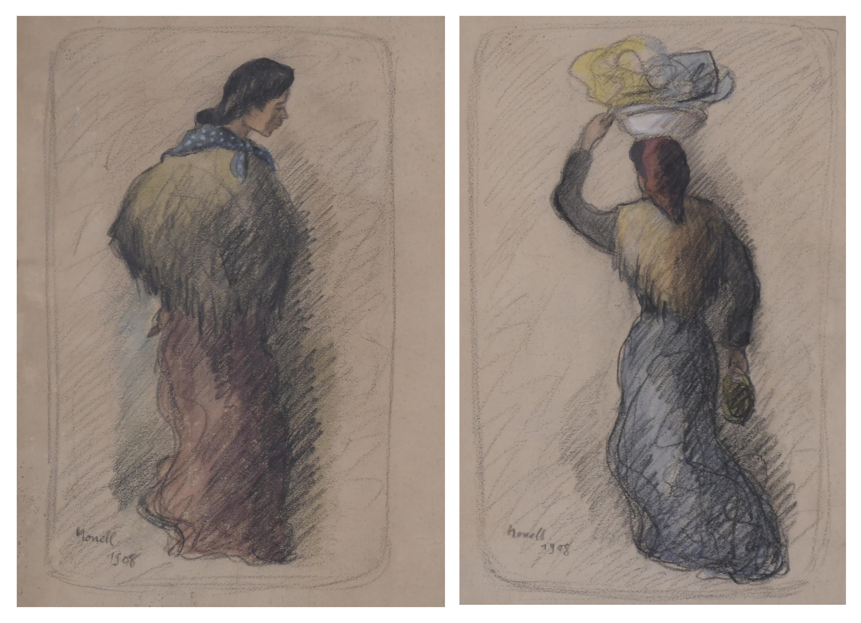19TH-20TH CENTURY CATALAN SCHOO. PAIR OF DRAWINGS DEPICTING